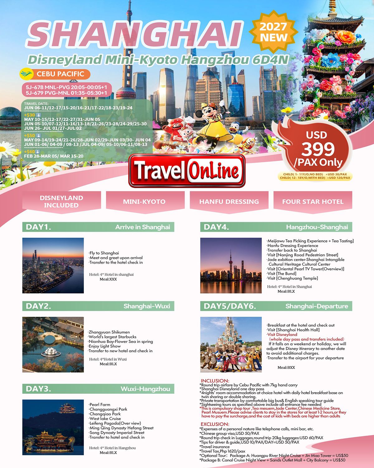 Shanghai+Disneyland+Hangzhou Mini Kyoto 6D4N Package: AS LOW AS $399/PAX promo image