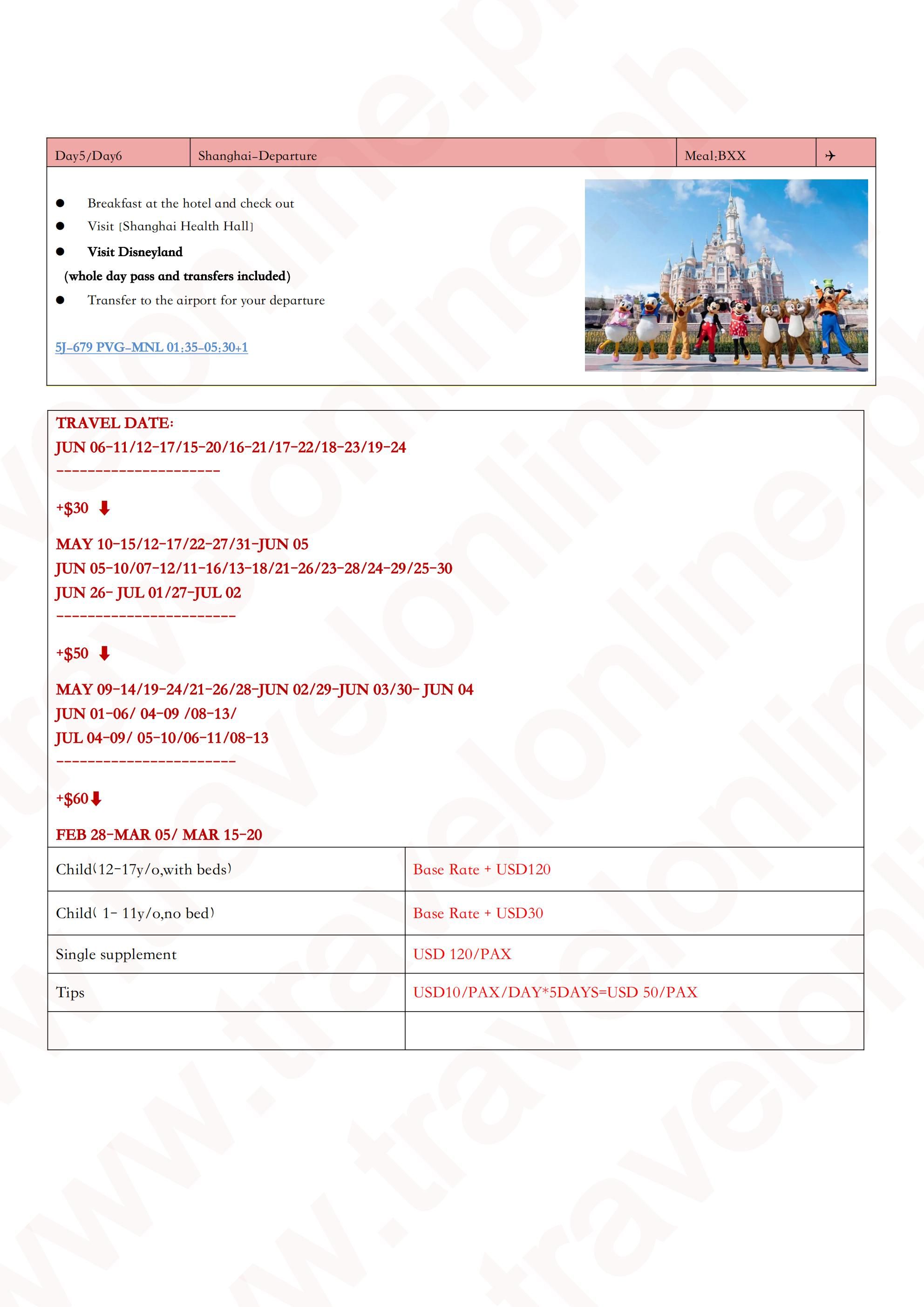 Shanghai+Disneyland+Hangzhou Mini Kyoto 6D4N Package: AS LOW AS $399/PAX itinerary
