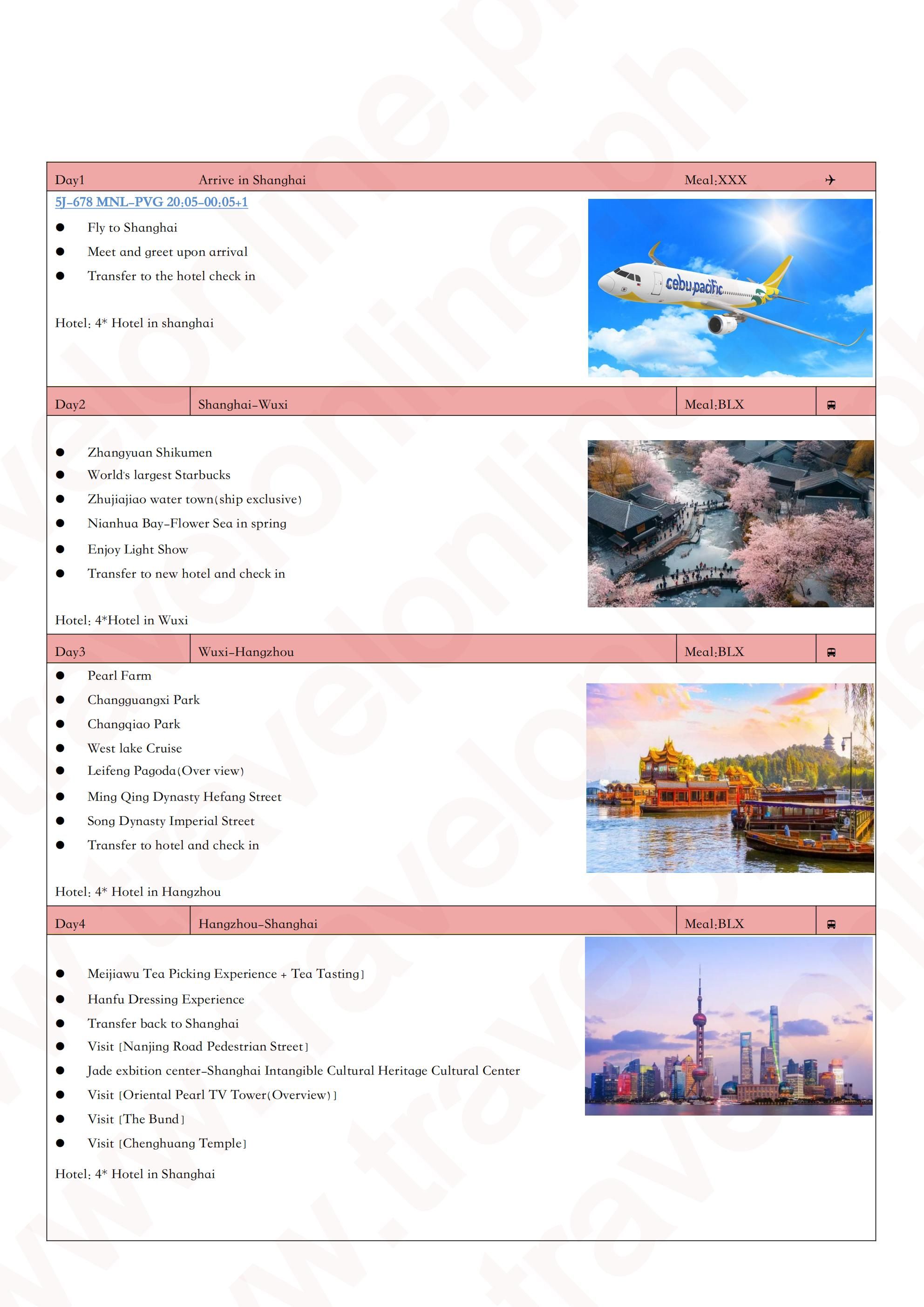 Shanghai+Disneyland+Hangzhou Mini Kyoto 6D4N Package: AS LOW AS $399/PAX itinerary