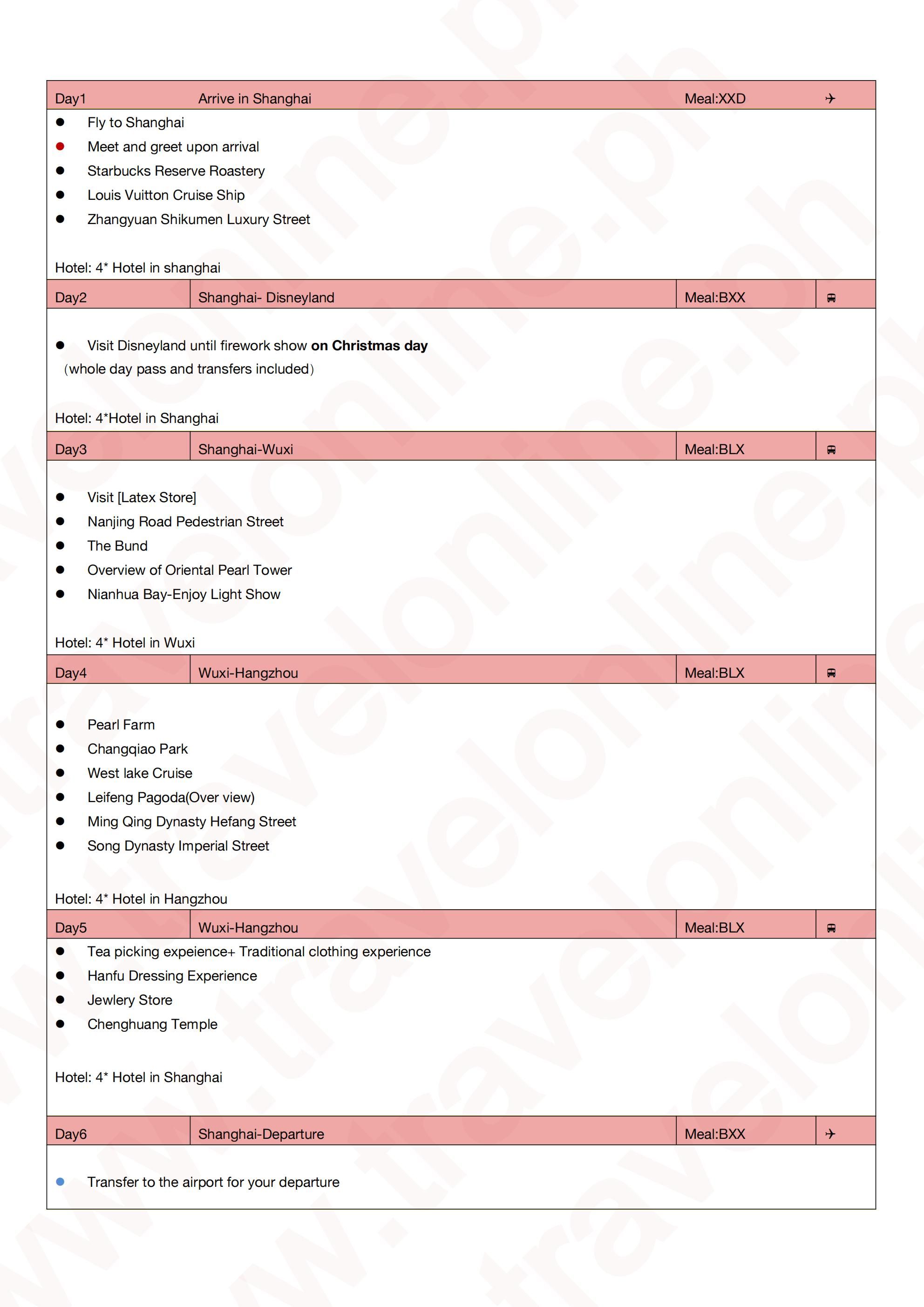 Christmas Shanghai Disneyland +Hangzhou-Mini Kyoto 6D5N Package: AS LOW AS $899/PAX itinerary