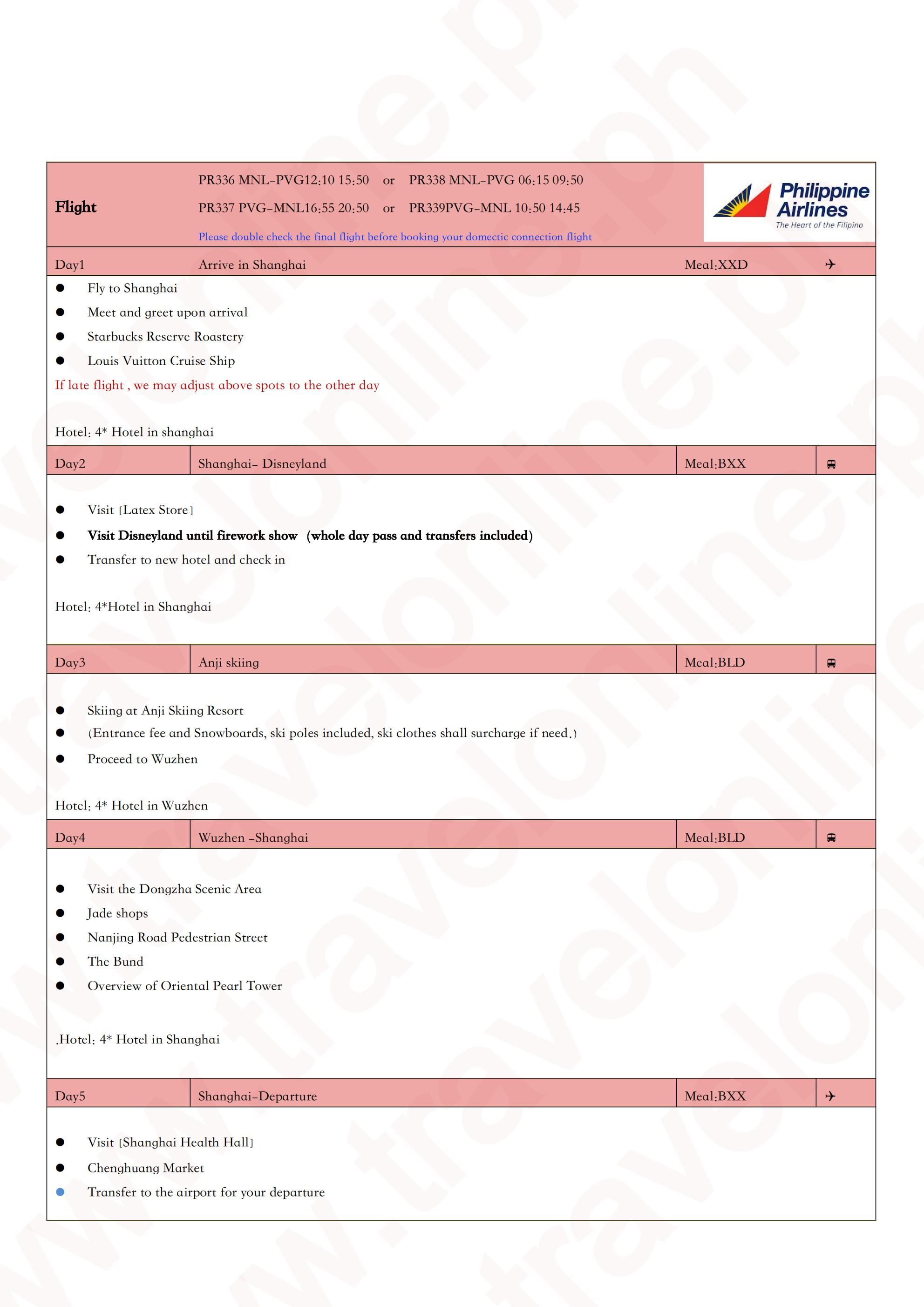 Shanghai Disneyland +Anji Skiing 5D4N Package: AS LOW AS $699/PAX itinerary