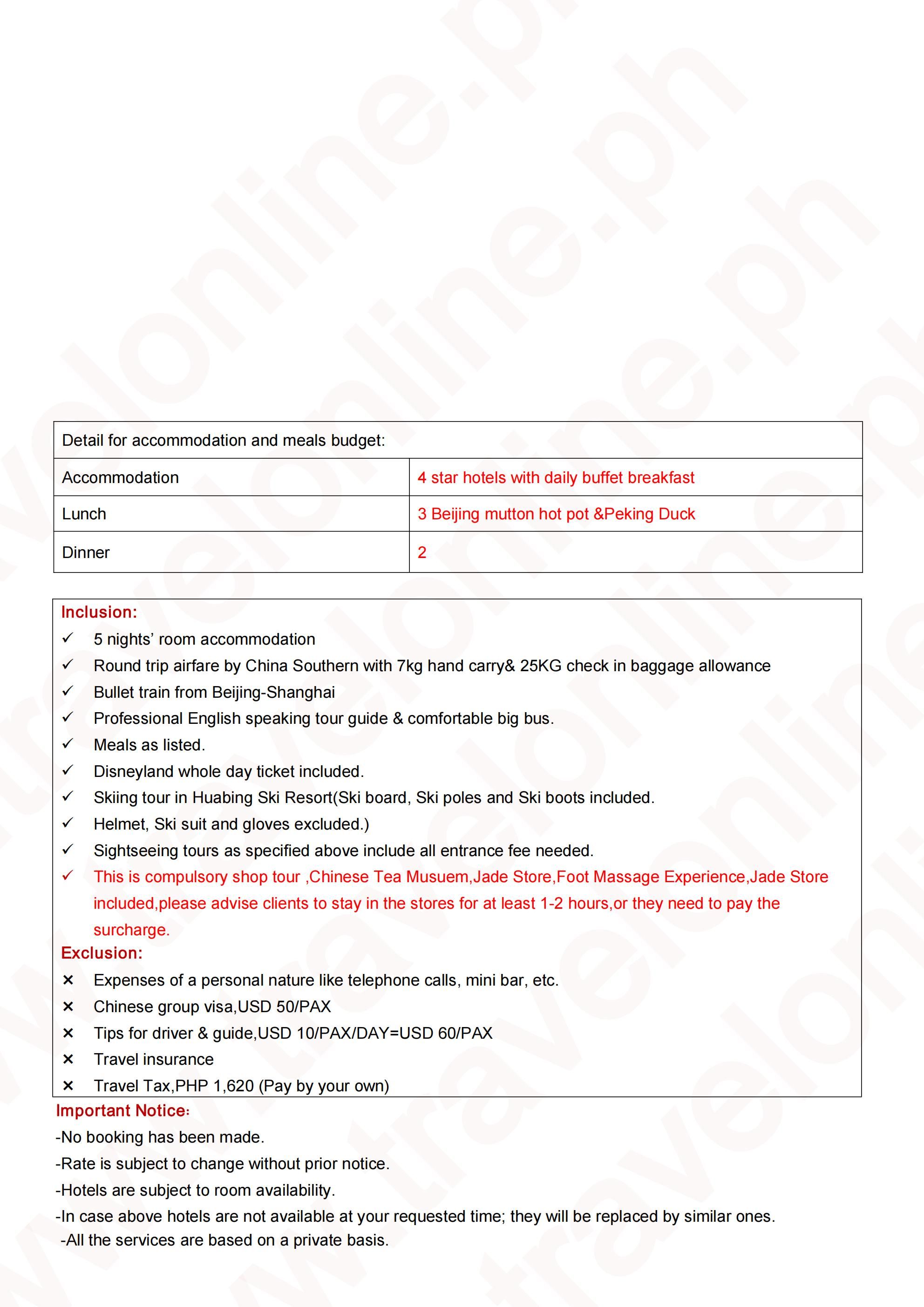 Beijing-Shanghai-Skiing-Disney 6D5N: AS LOW AS $1088/PAX itinerary