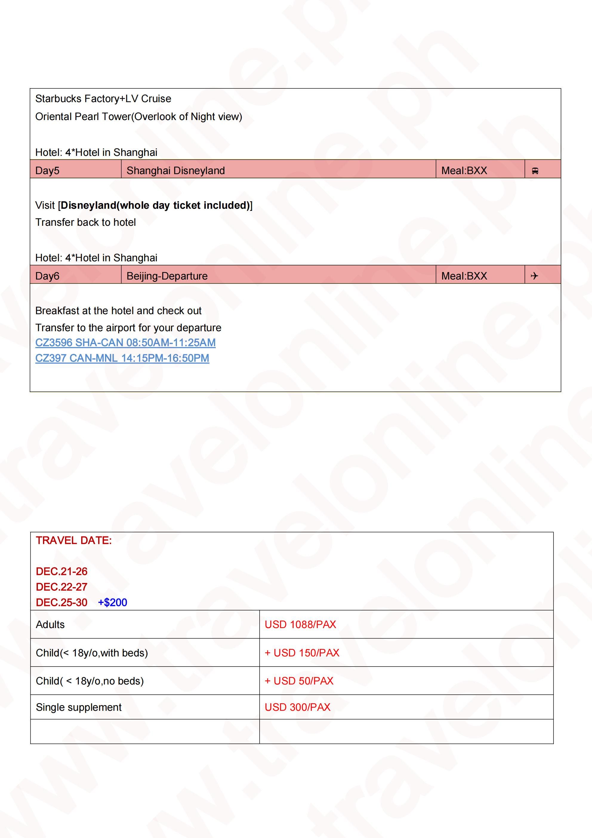 Beijing-Shanghai-Skiing-Disney 6D5N: AS LOW AS $1088/PAX itinerary