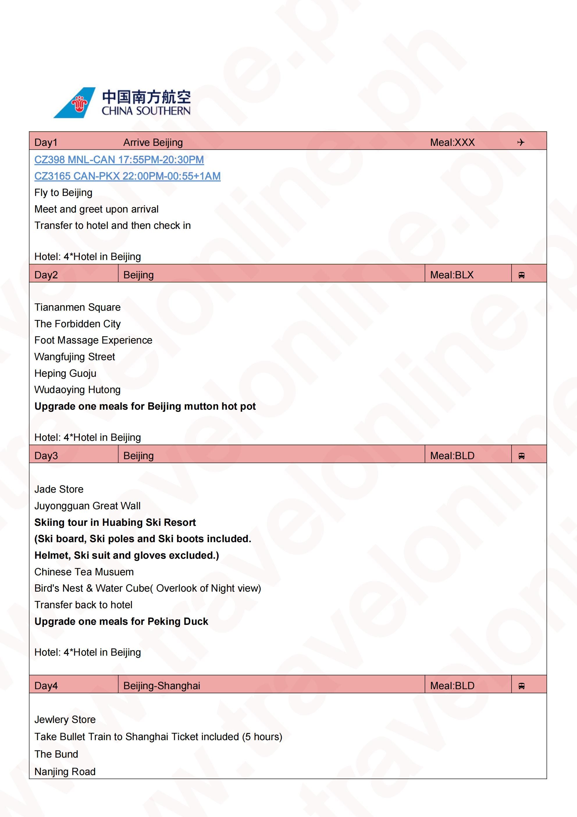 Beijing-Shanghai-Skiing-Disney 6D5N: AS LOW AS $1088/PAX itinerary