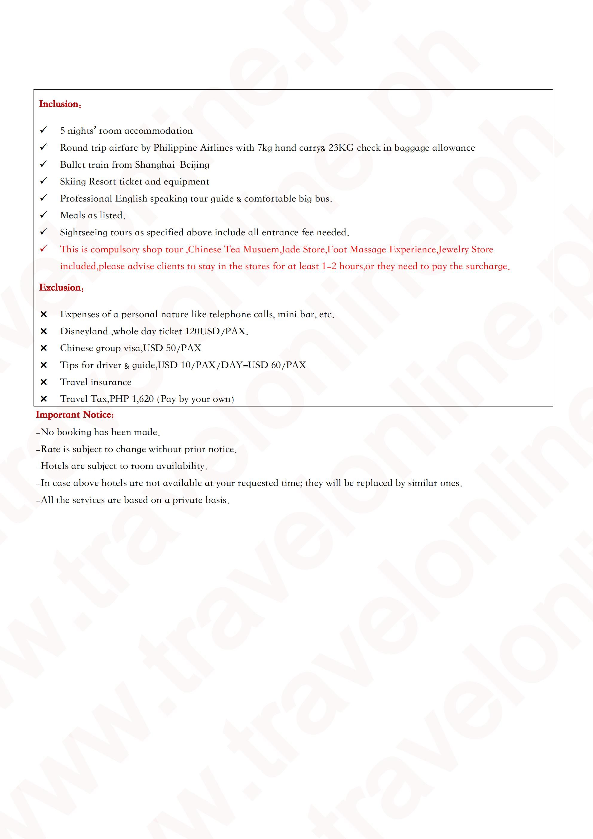 Shanghai-Beijing Skiing 6D5N: AS LOW AS $799/PAX itinerary