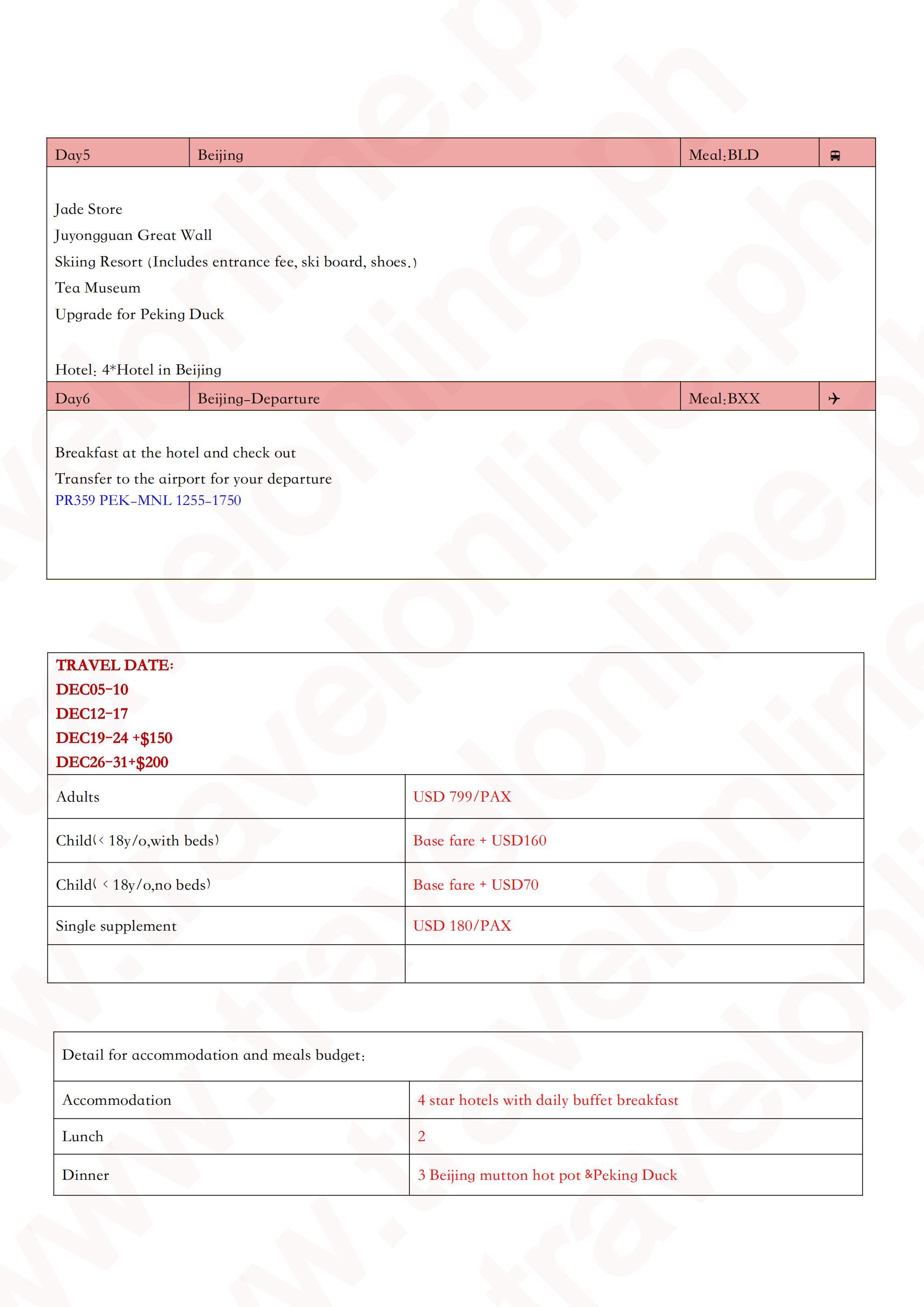 Shanghai-Beijing Skiing 6D5N: AS LOW AS $799/PAX itinerary