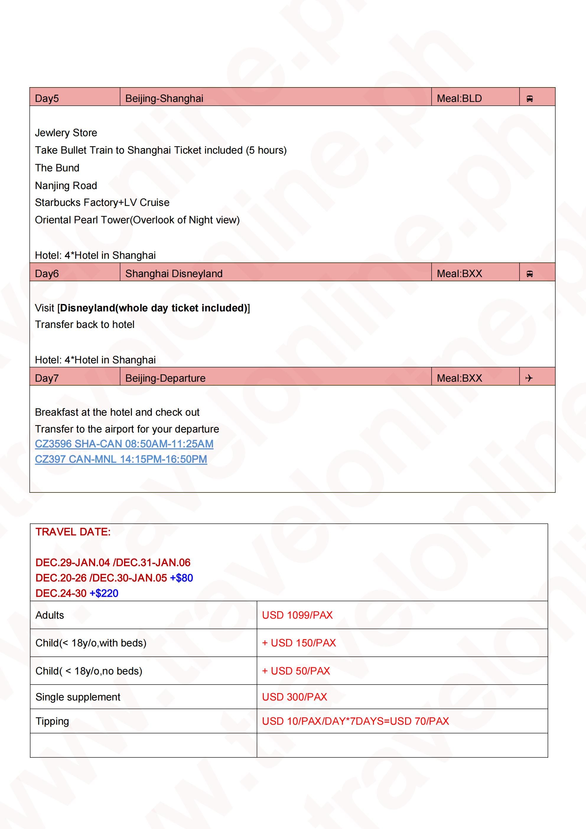 Beijing-Shanghai-Skiing-Disney 7D6N: AS LOW AS $1099/PAX itinerary