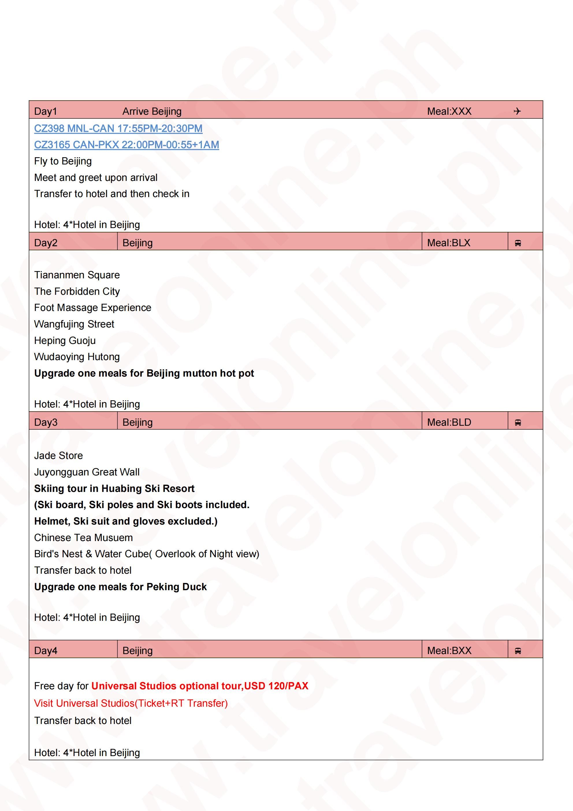 Beijing-Shanghai-Skiing-Disney 7D6N: AS LOW AS $1099/PAX itinerary