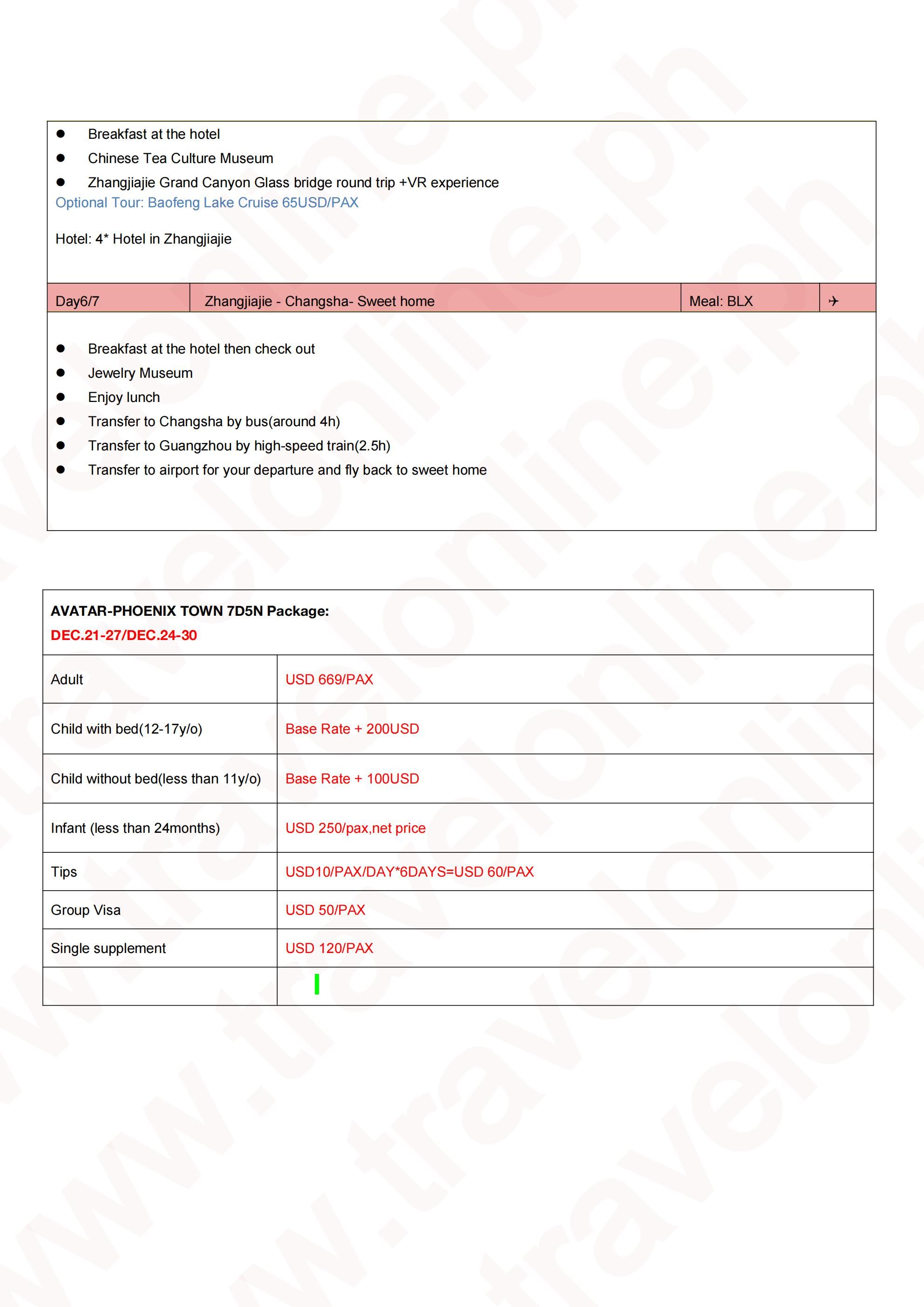 Avatar-Phoenix Town in Winter 7D6N: AS LOW AS $499/PAX itinerary