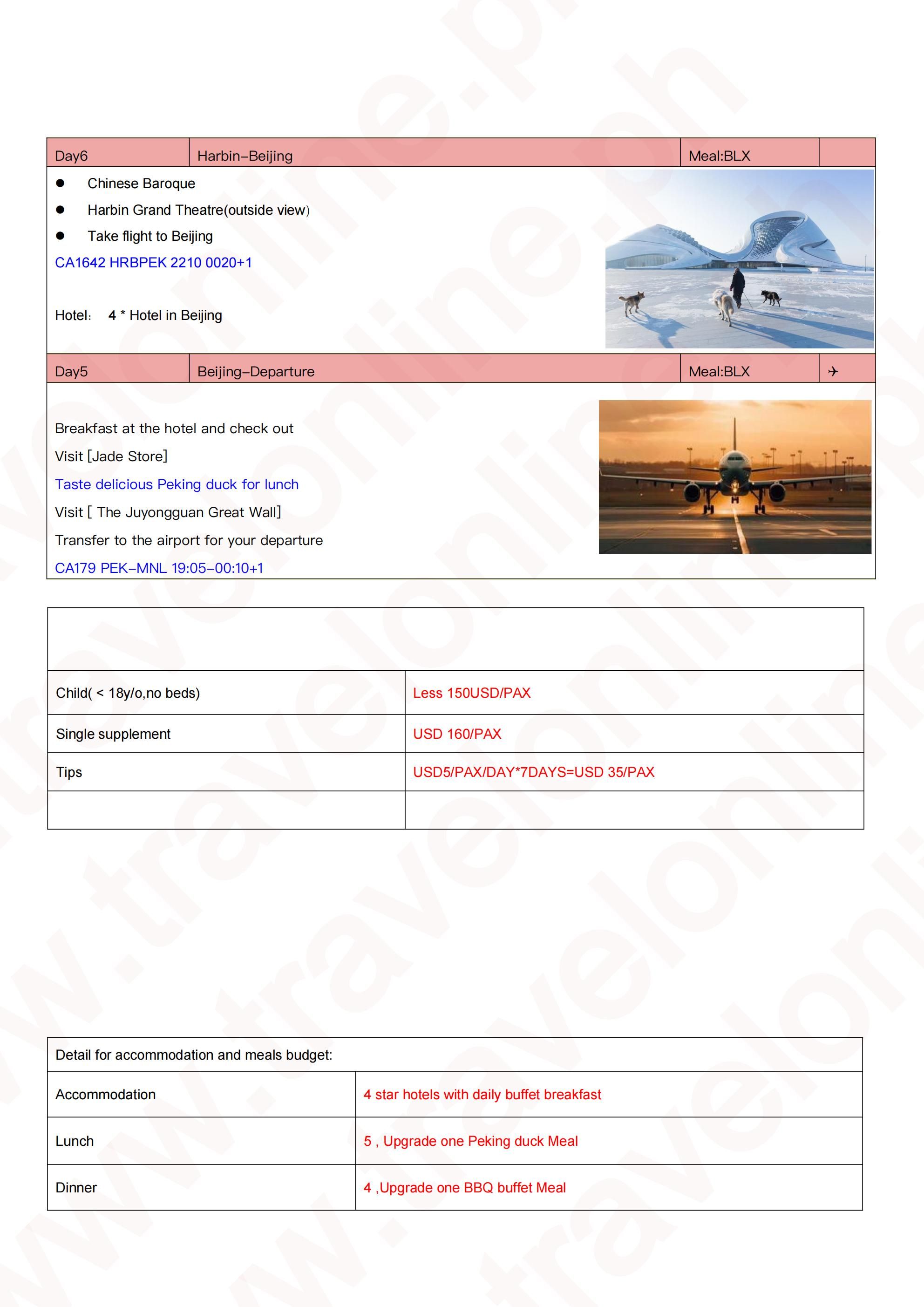 Harbin-Beijing Ice and Snow World 7D6N Tour: AS LOW AS $1299/PAX itinerary