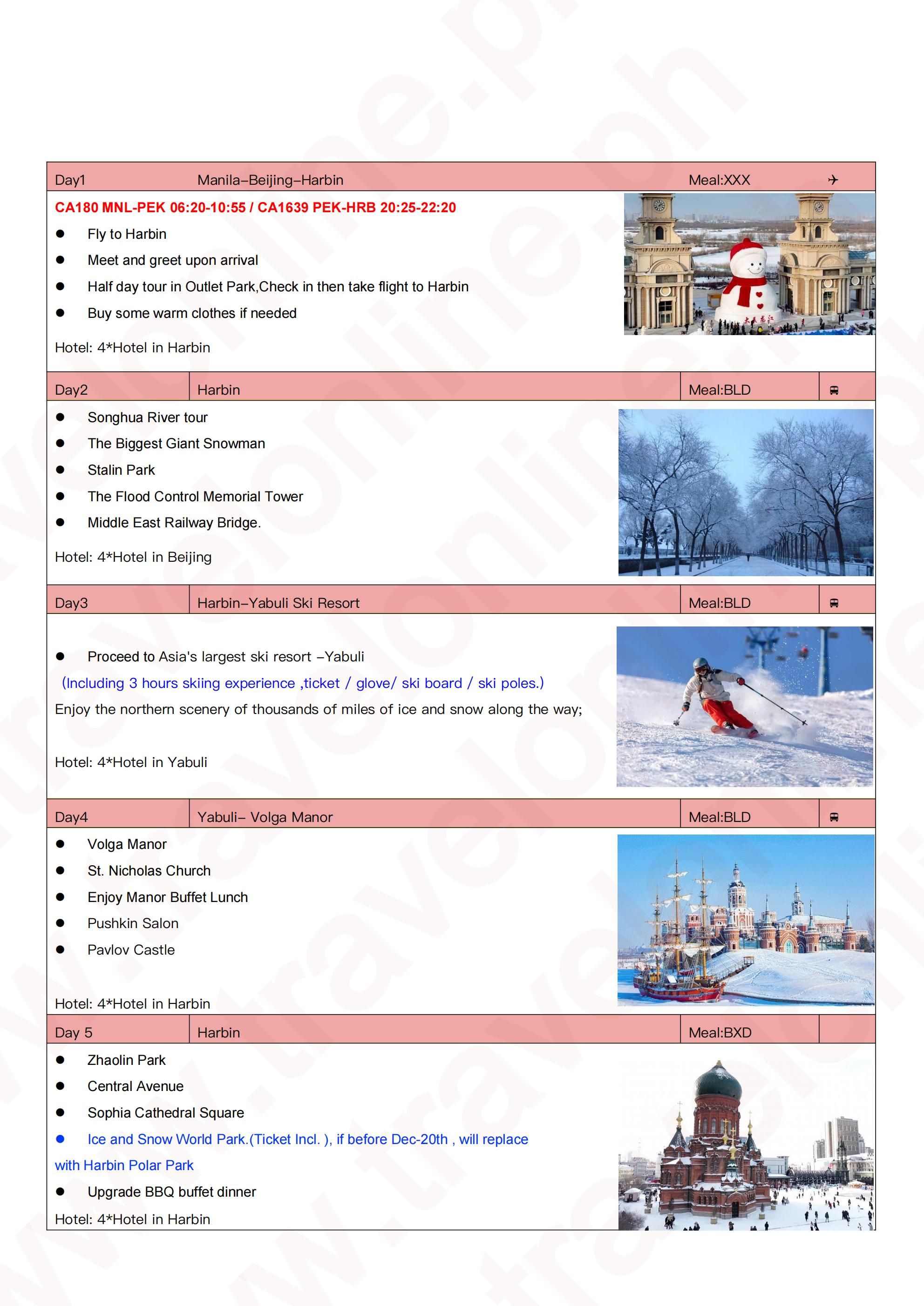 Harbin-Beijing Ice and Snow World 7D6N Tour: AS LOW AS $1299/PAX itinerary