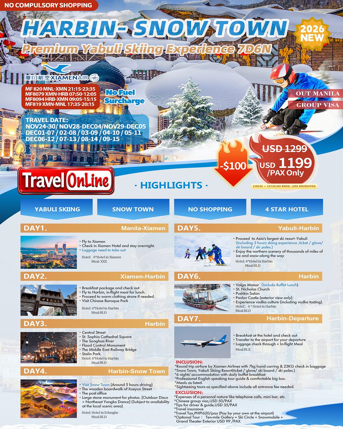 Harbin-Snow Town Skiing 7D6N Tour: AS LOW AS $1199/PAX promo image