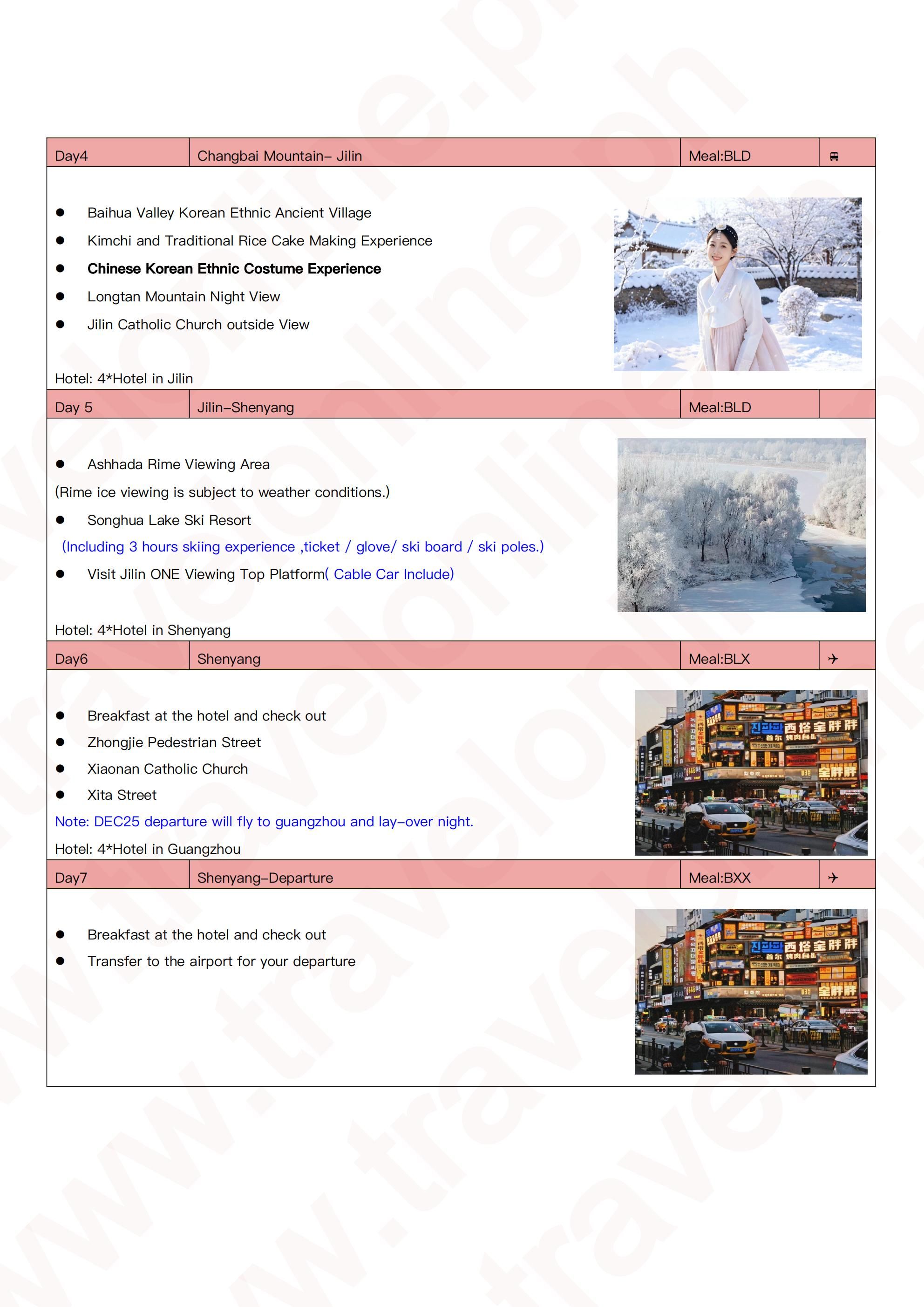 Changbai Mountain-Shenyang-Tonghua-Jilin Skiing: AS LOW AS $1499/PAX itinerary