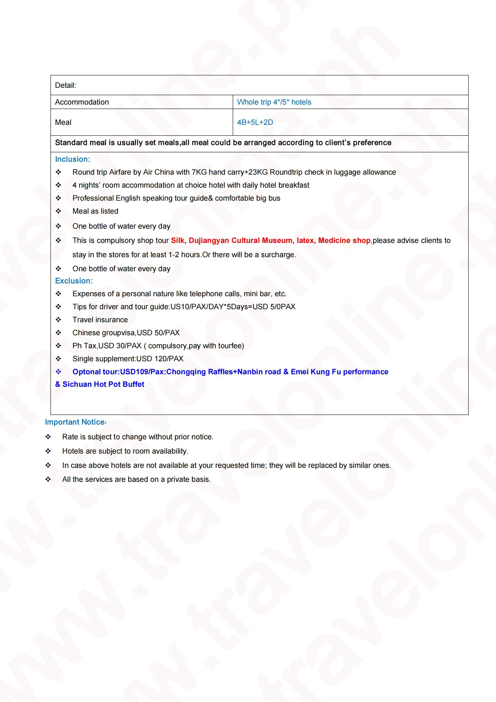Chengdu Leshan Magic Tour 5D4N Chongqing: AS LOW AS $399/PAX itinerary