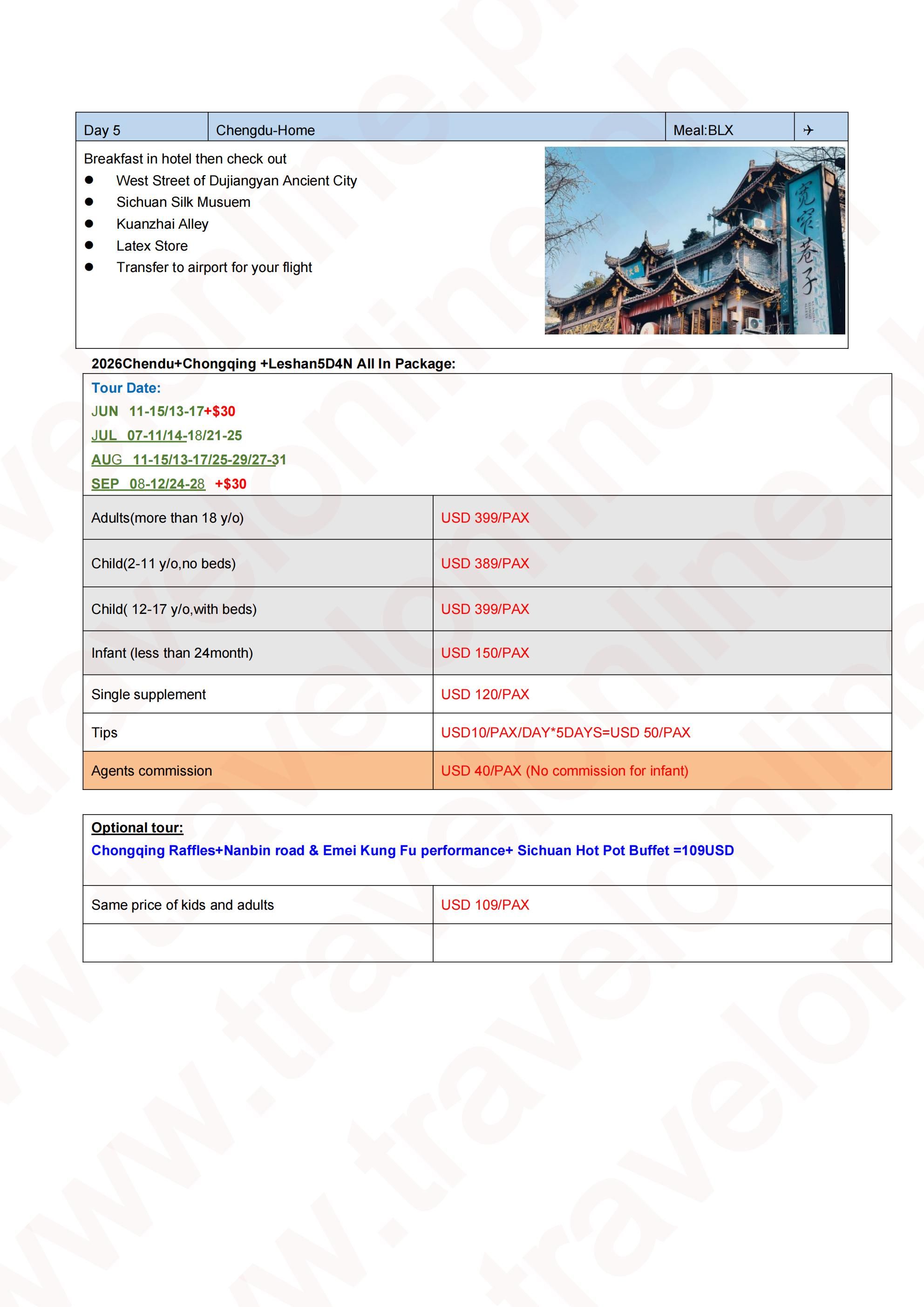 Chengdu Leshan Magic Tour 5D4N Chongqing: AS LOW AS $399/PAX itinerary