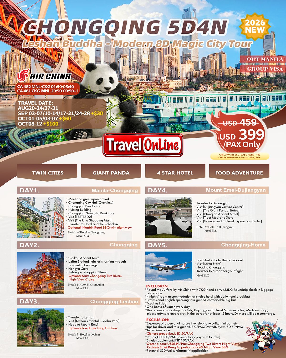 Chongqing+Leshan Magic Tour 5D4N: AS LOW AS $399/PAX promo image