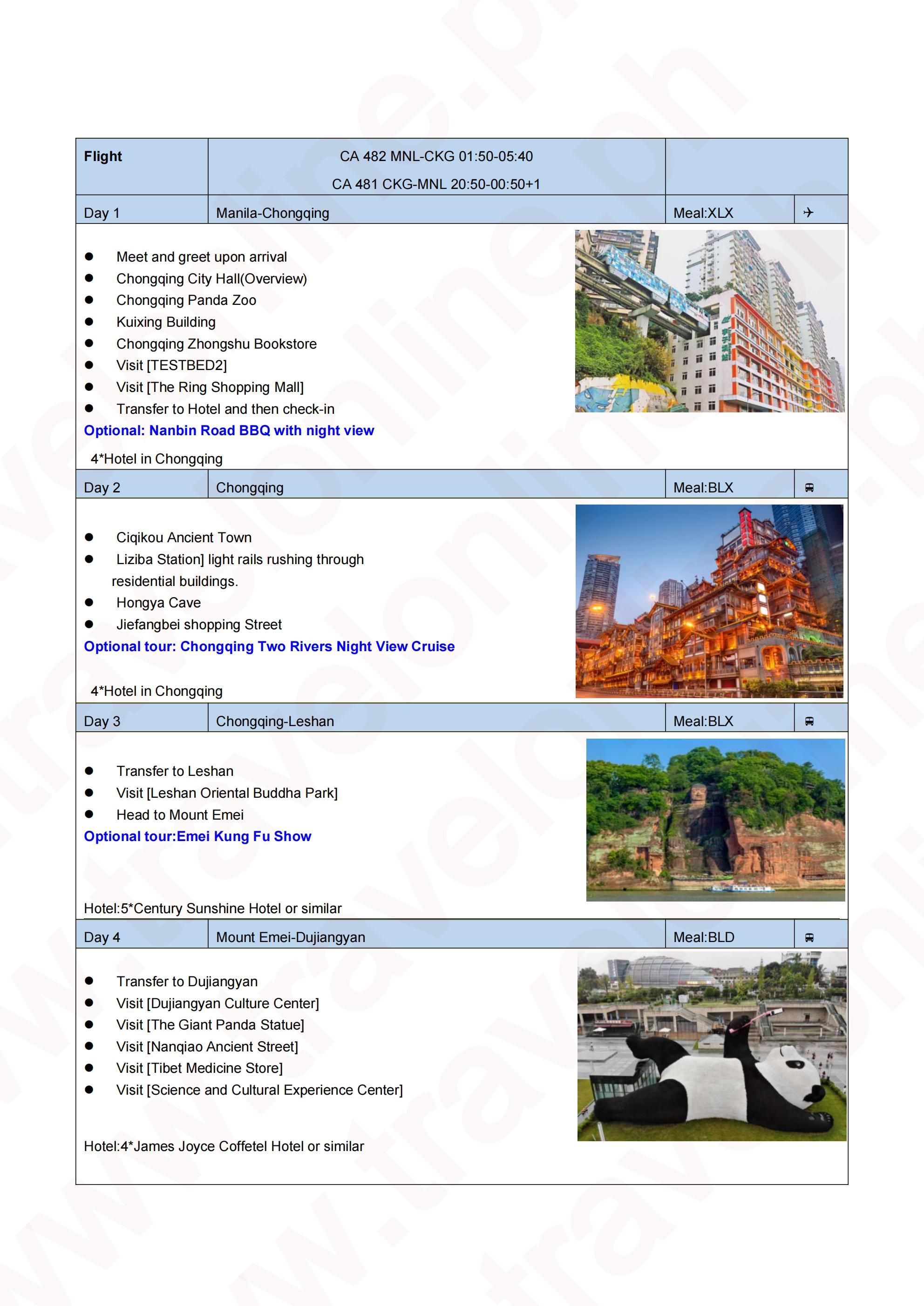 Chongqing+Leshan Magic Tour 5D4N: AS LOW AS $399/PAX itinerary