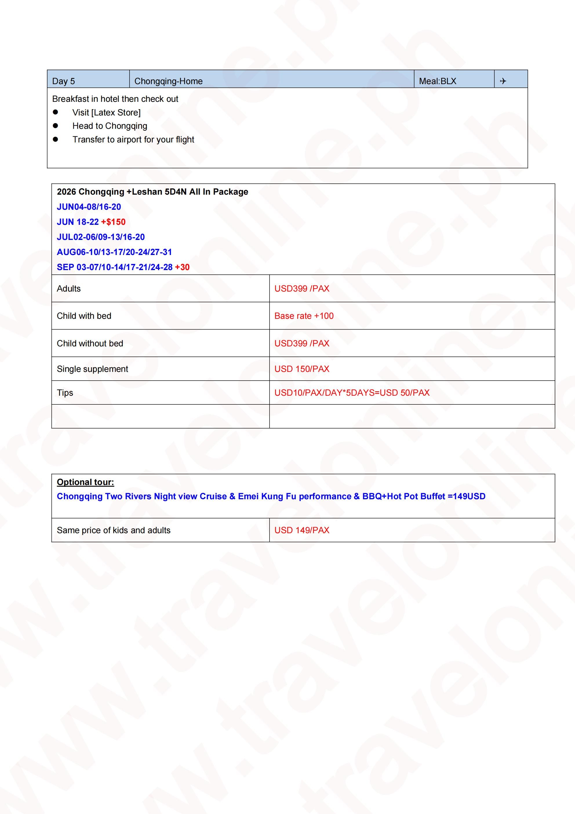 Chongqing+Leshan Magic Tour 5D4N: AS LOW AS $399/PAX itinerary