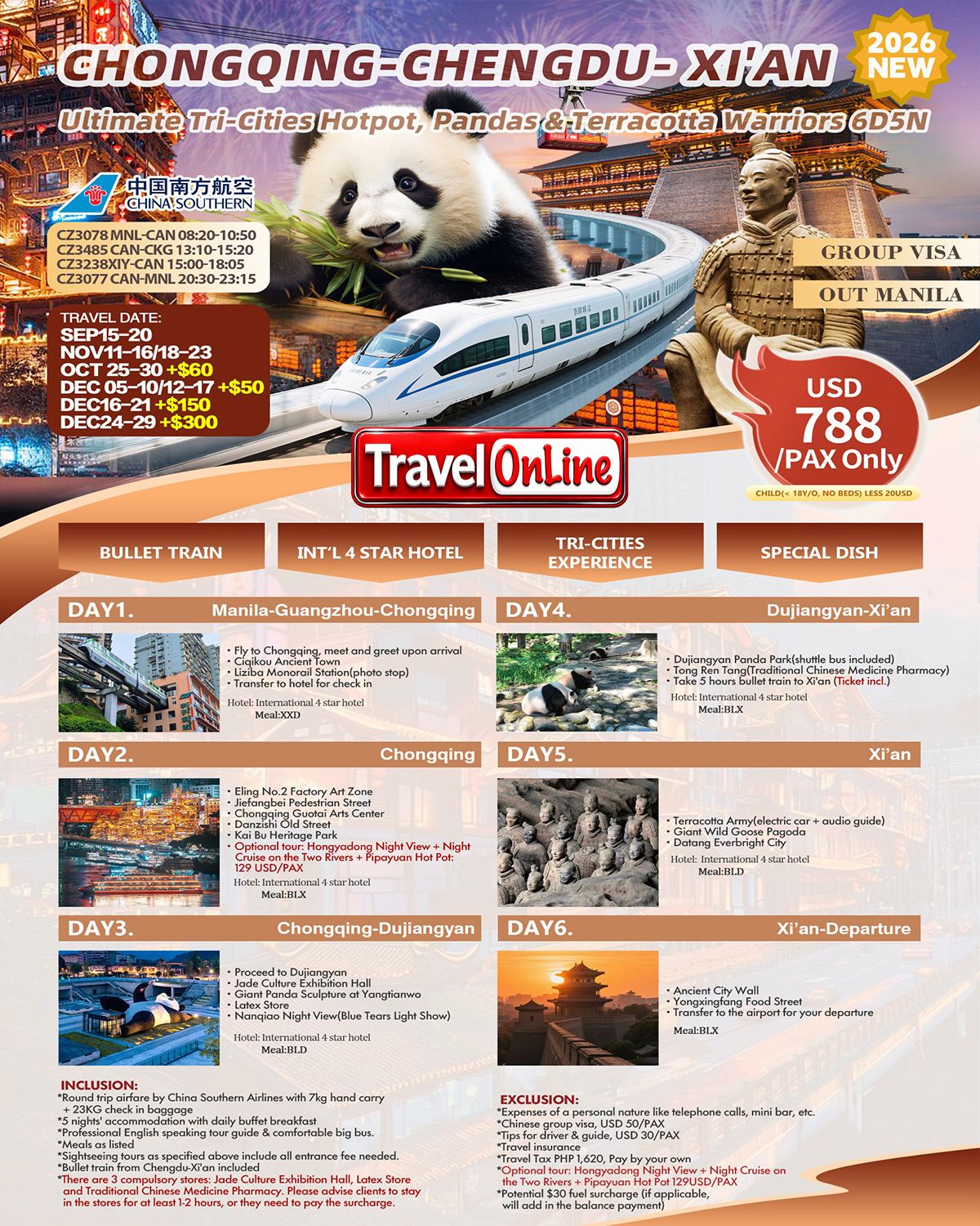 Chongqing-Chengdu-Xi'an Ultimate Tri-Cities 6D5N Package: AS LOW AS $788/PAX promo image