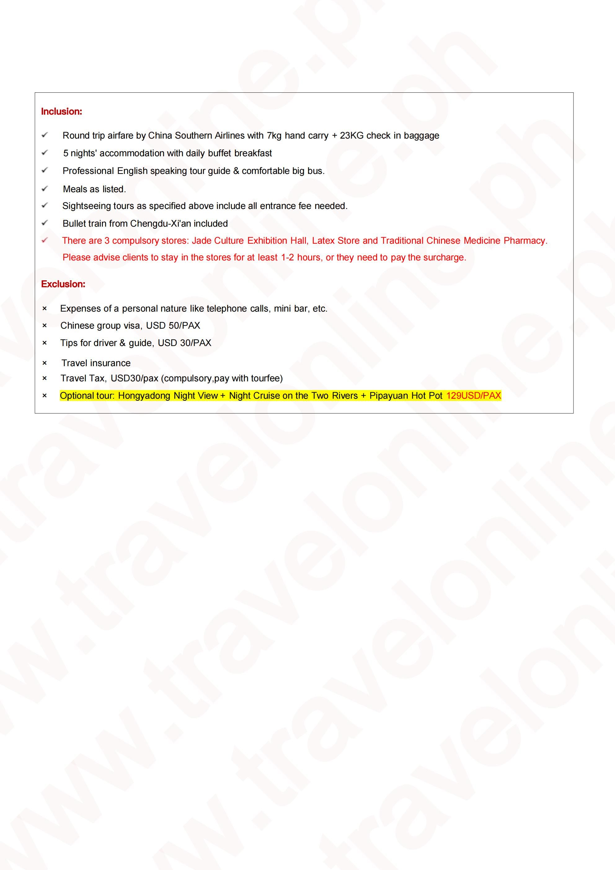 Chongqing-Chengdu-Xi'an Ultimate Tri-Cities 6D5N Package: AS LOW AS $788/PAX itinerary