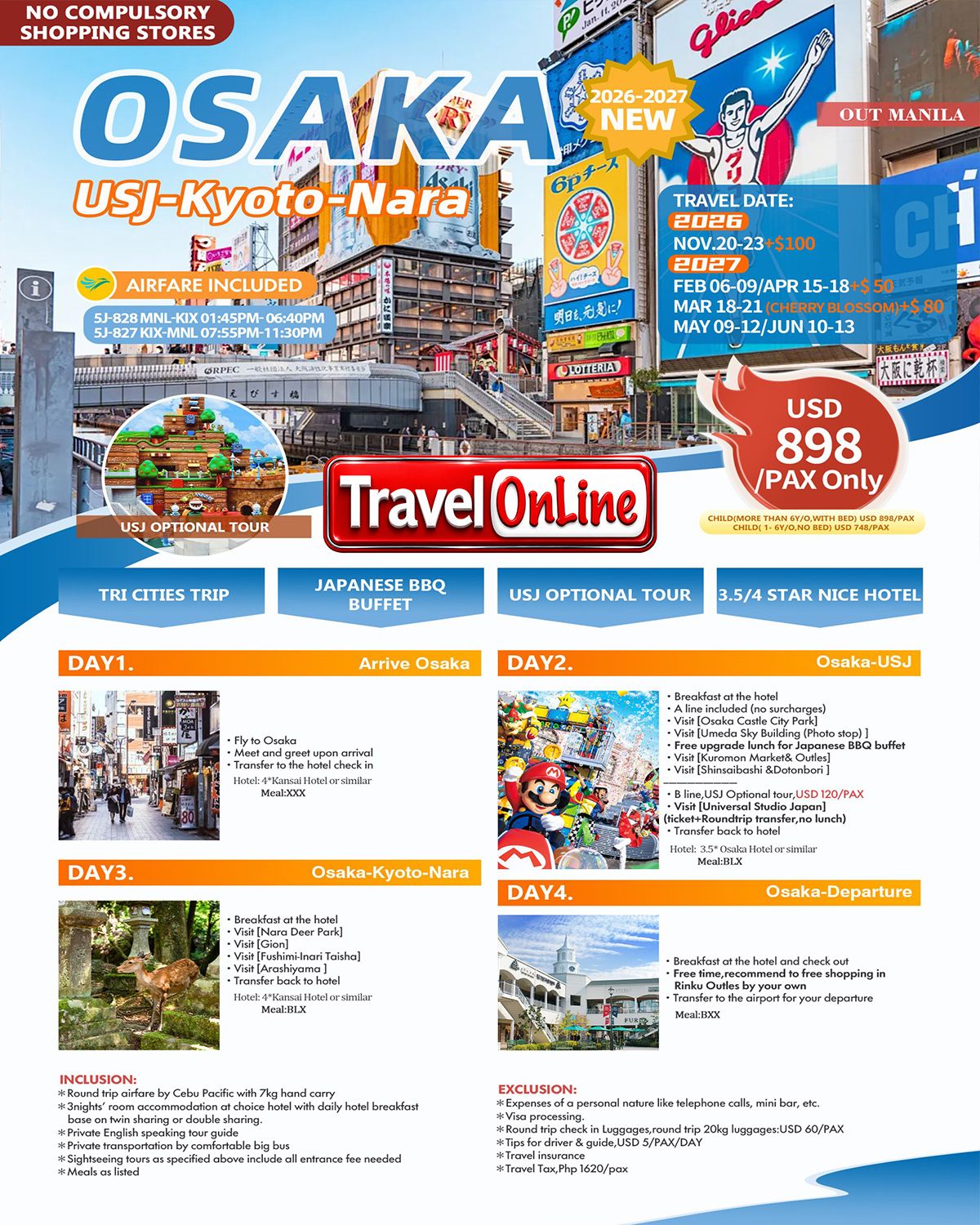 Osaka-Kyoto-Nara 4D3N Package: AS LOW AS $898/PAX promo image