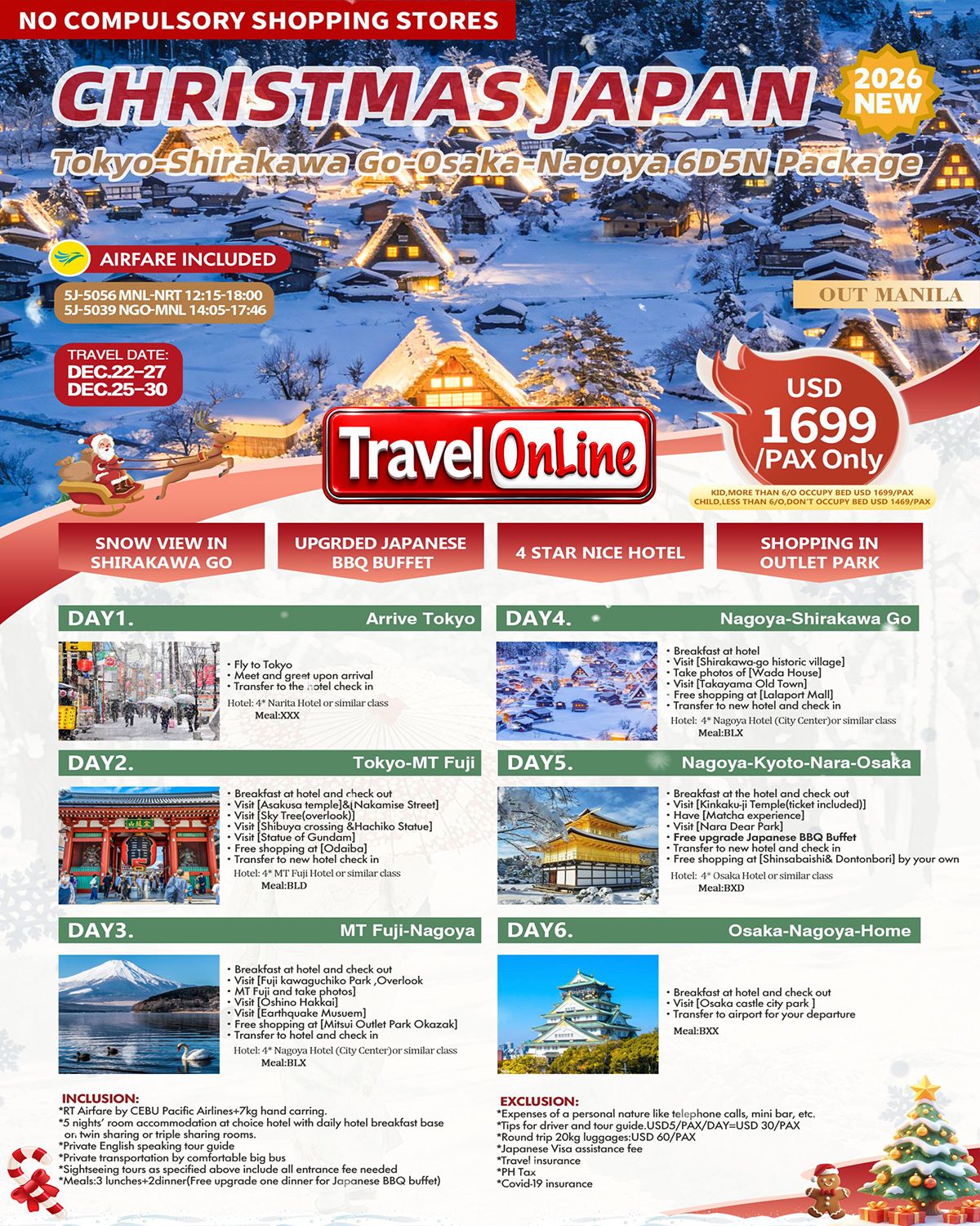 Tokyo-Shirakawa Go-Osaka-Nagoya 6D5N All In Package: AS LOW AS $1699/PAX promo image