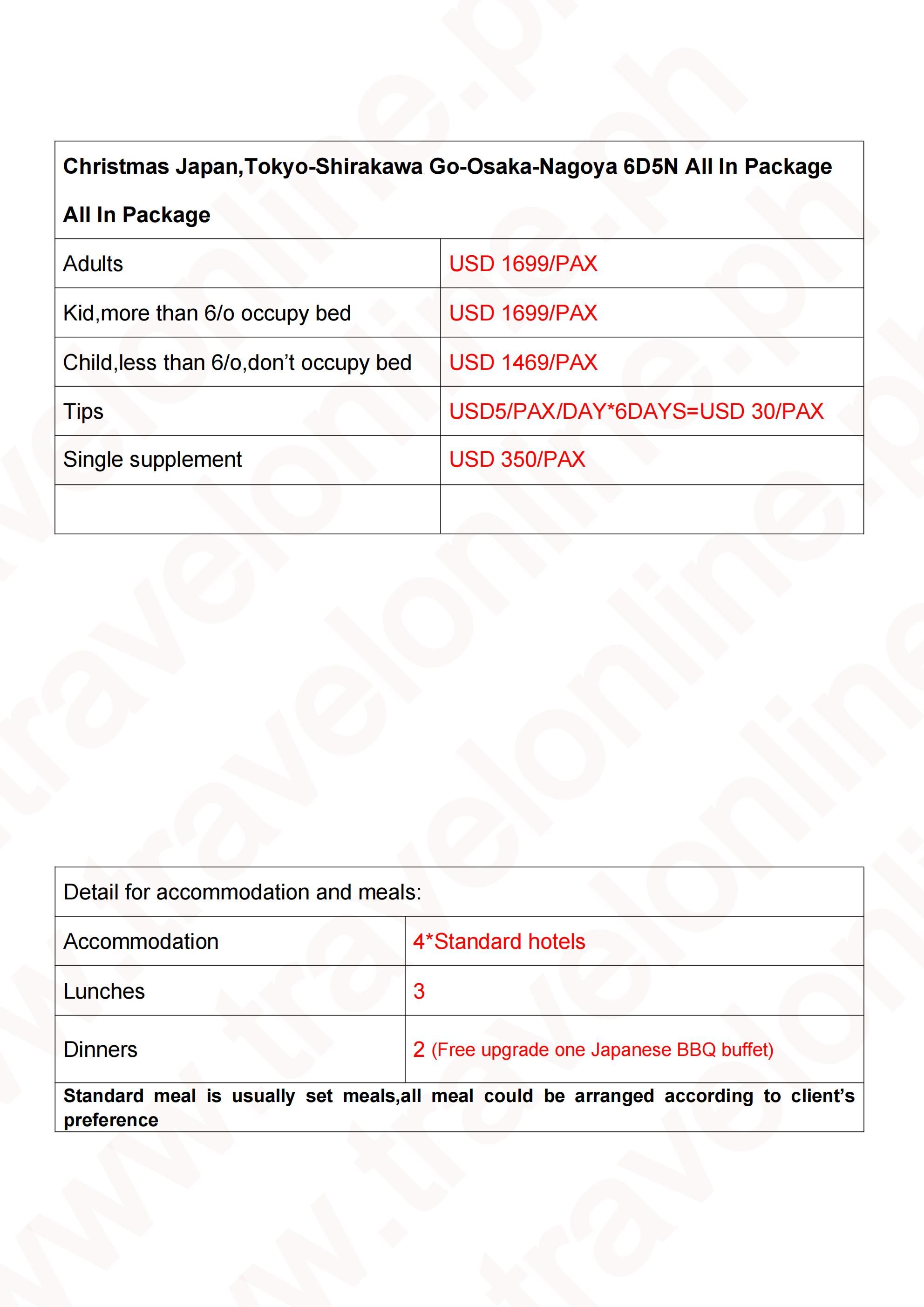 Tokyo-Shirakawa Go-Osaka-Nagoya 6D5N All In Package: AS LOW AS $1699/PAX itinerary