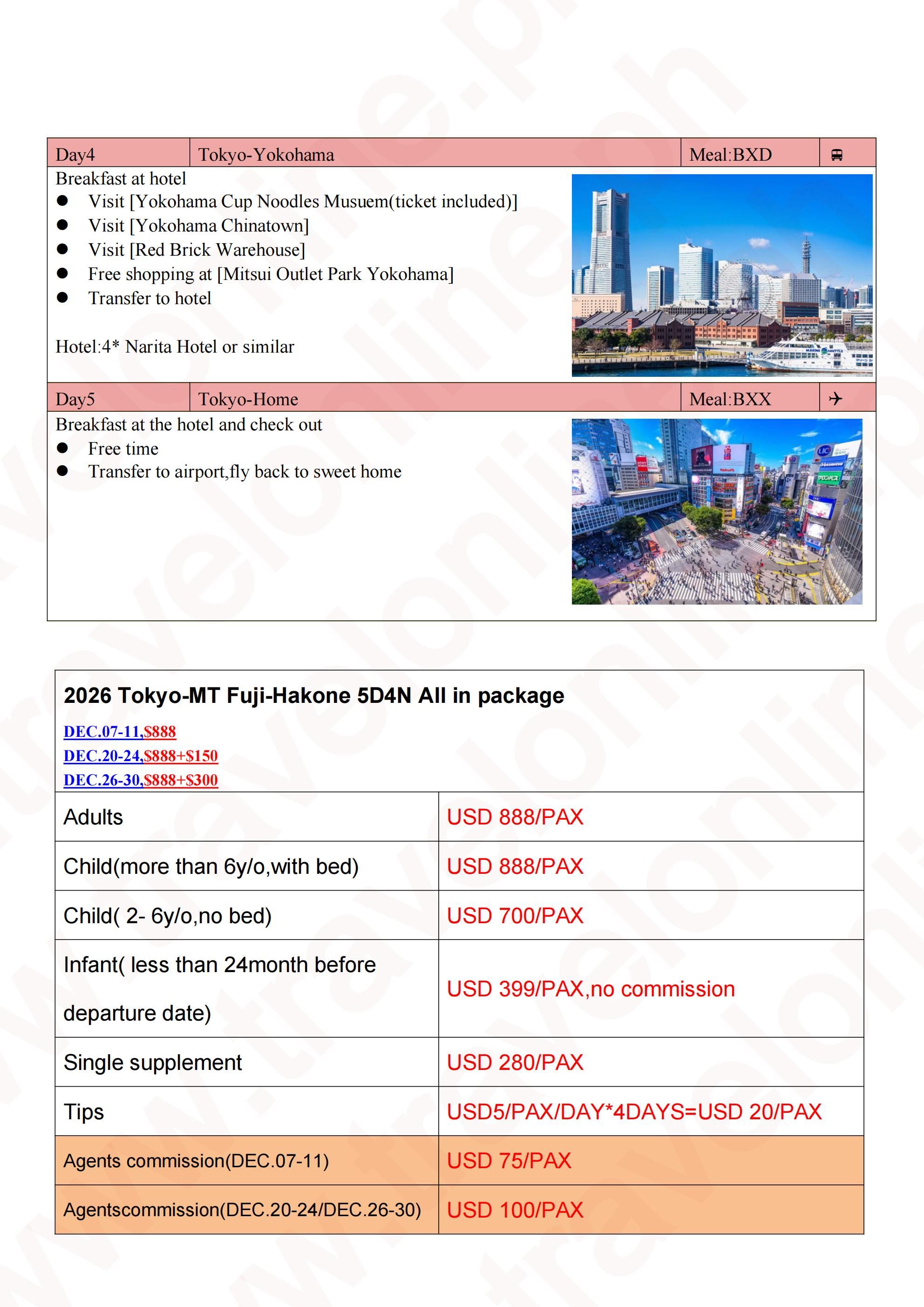 Tokyo-Mt Fuji-Hakone-Yokohama 5D4N: AS LOW AS $888/PAX itinerary