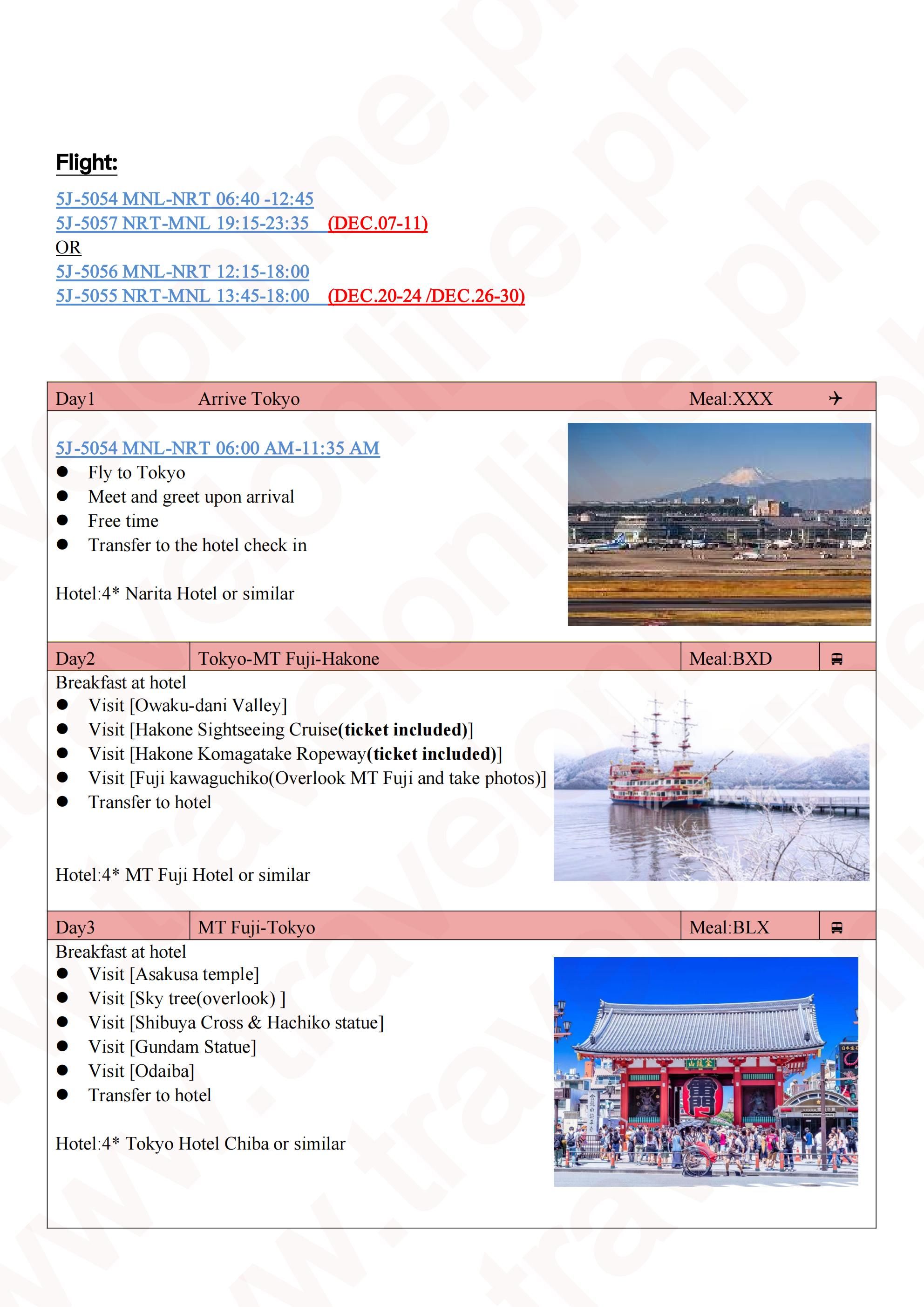 Tokyo-Mt Fuji-Hakone-Yokohama 5D4N: AS LOW AS $888/PAX itinerary