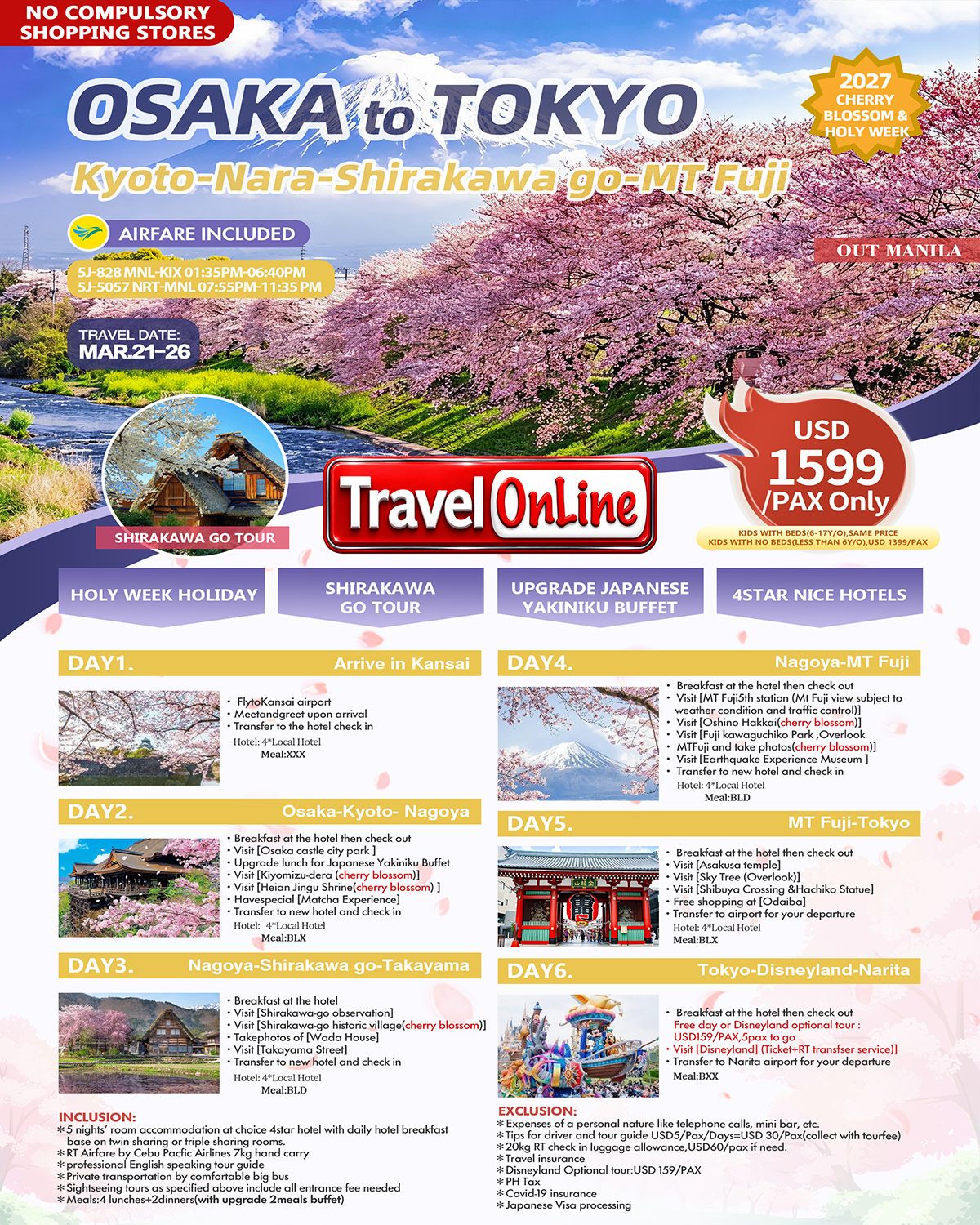 Osaka-Kyoto-Nara-Shirakawa go-MT fuji -Tokyo: AS LOW AS $1599/PAX promo image