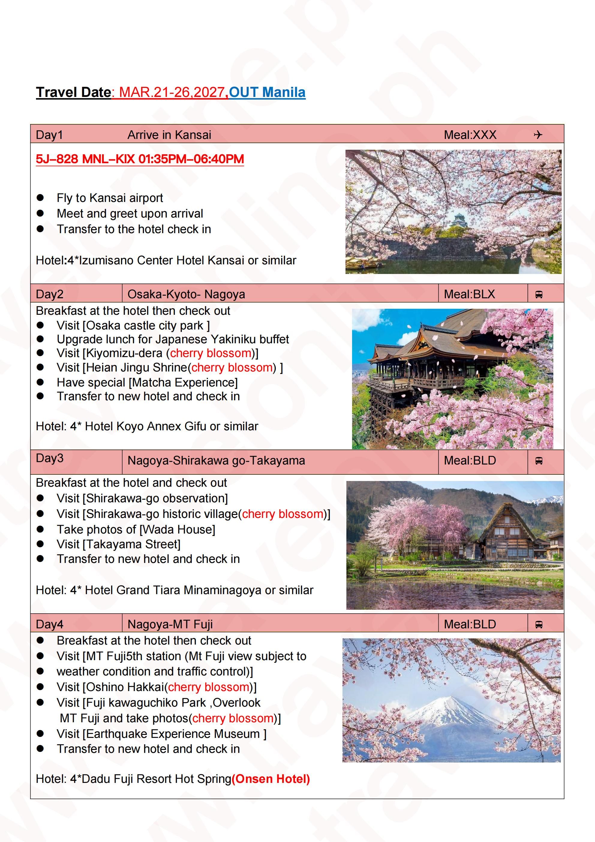 Osaka-Kyoto-Nara-Shirakawa go-MT fuji -Tokyo: AS LOW AS $1599/PAX itinerary