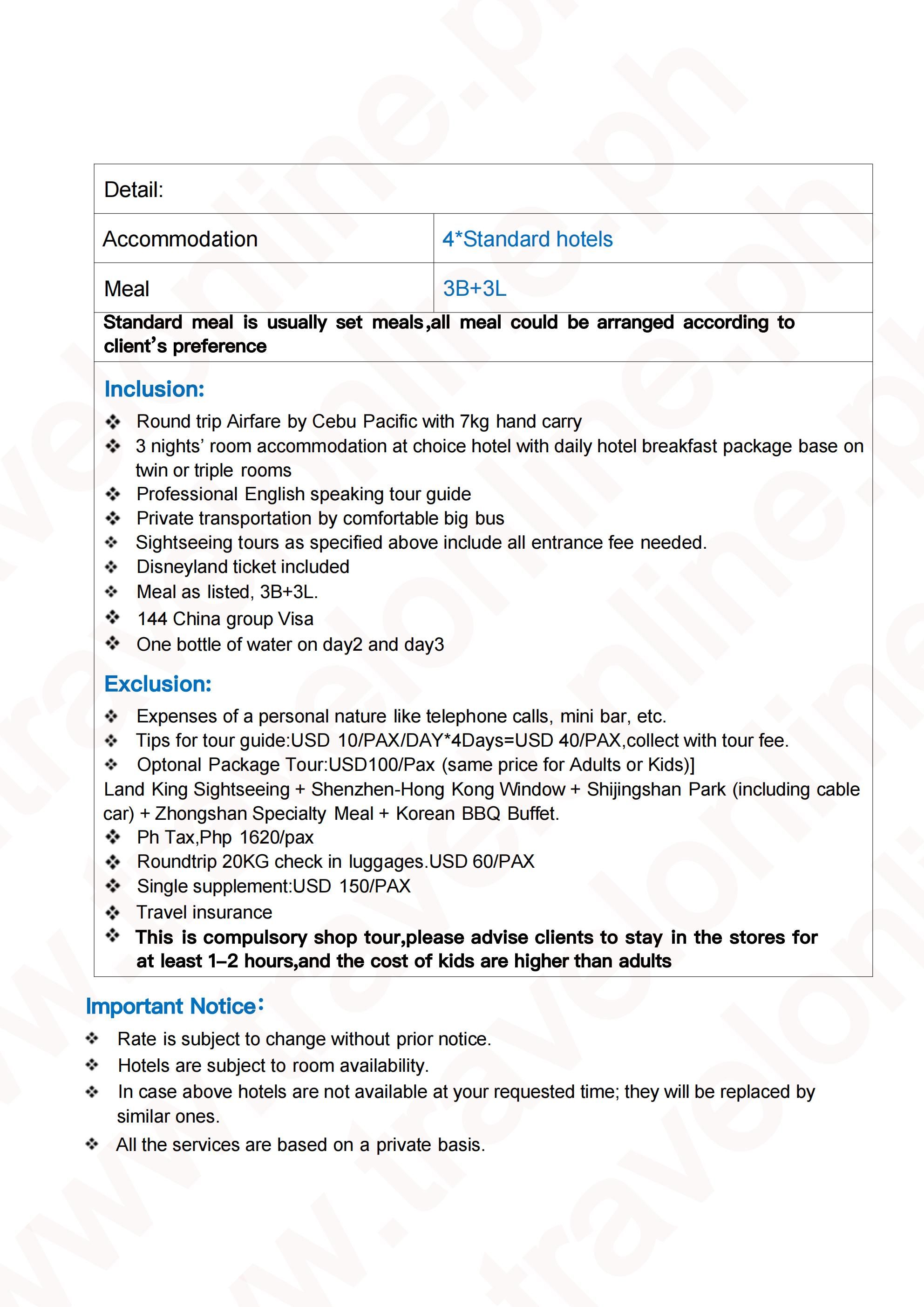 Hongkong Disneyland-Macau-Shenzhen-Zhuhai 4D3N All In Package: AS LOW AS $399/PAX itinerary