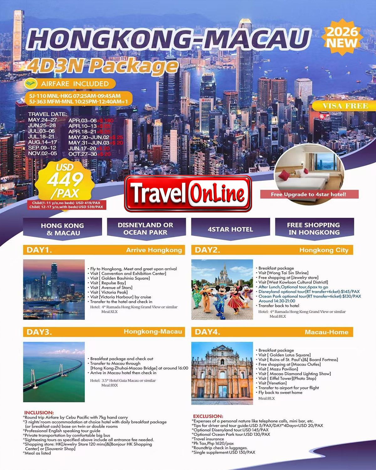 Hongkong-Macau 4D3N All In Package: AS LOW AS $449/PAX promo image