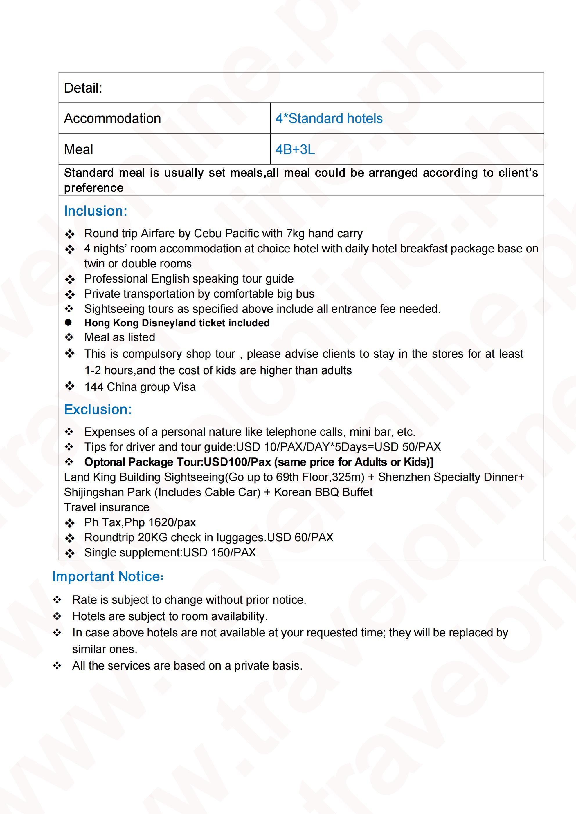 HK Disney-Macau-Shenzhen-Zhuhai 5D4N Package: AS LOW AS $399/PAX itinerary