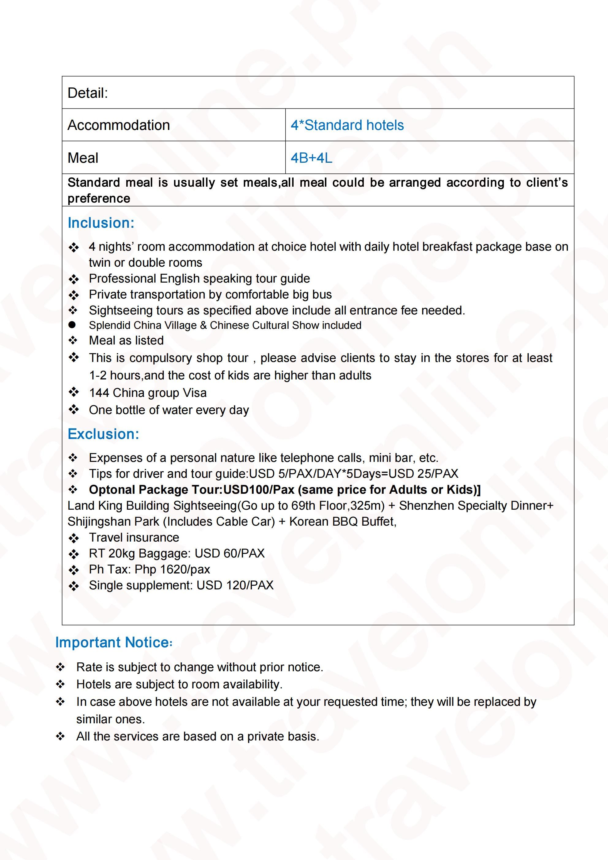 Hongkong-Macau-Shenzhen- Splendid China Village-Zhuhai 5D4N Package: AS LOW AS $299/PAX itinerary