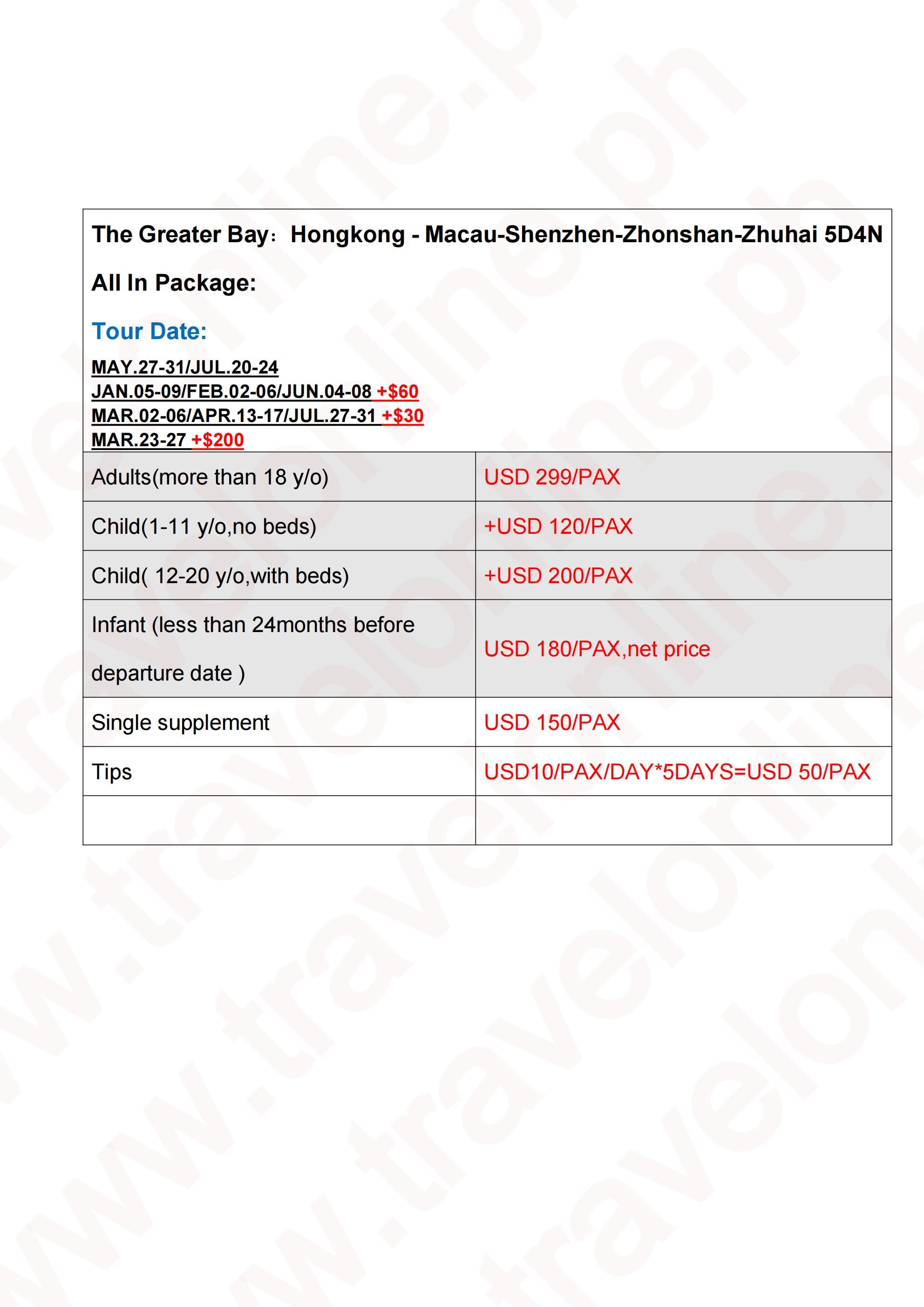 Hongkong-Macau-Shenzhen-Zhongshan-Zhuhai 5D4N All In Package:  AS LOW AS $299/PAX itinerary