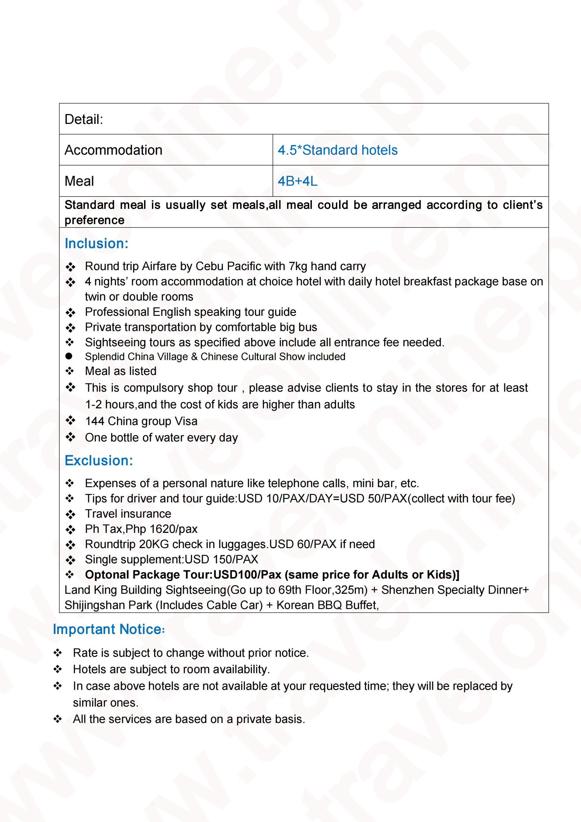 Hongkong-Macau-Shenzhen-Zhongshan-Zhuhai 5D4N All In Package:  AS LOW AS $299/PAX itinerary