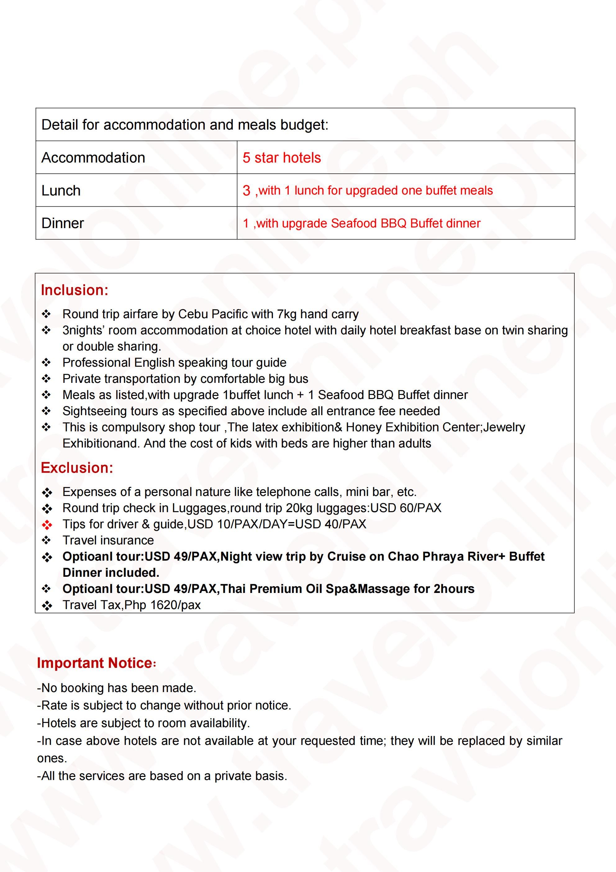 Five Star Thailand 4D3N Package: AS LOW AS $449/PAX itinerary