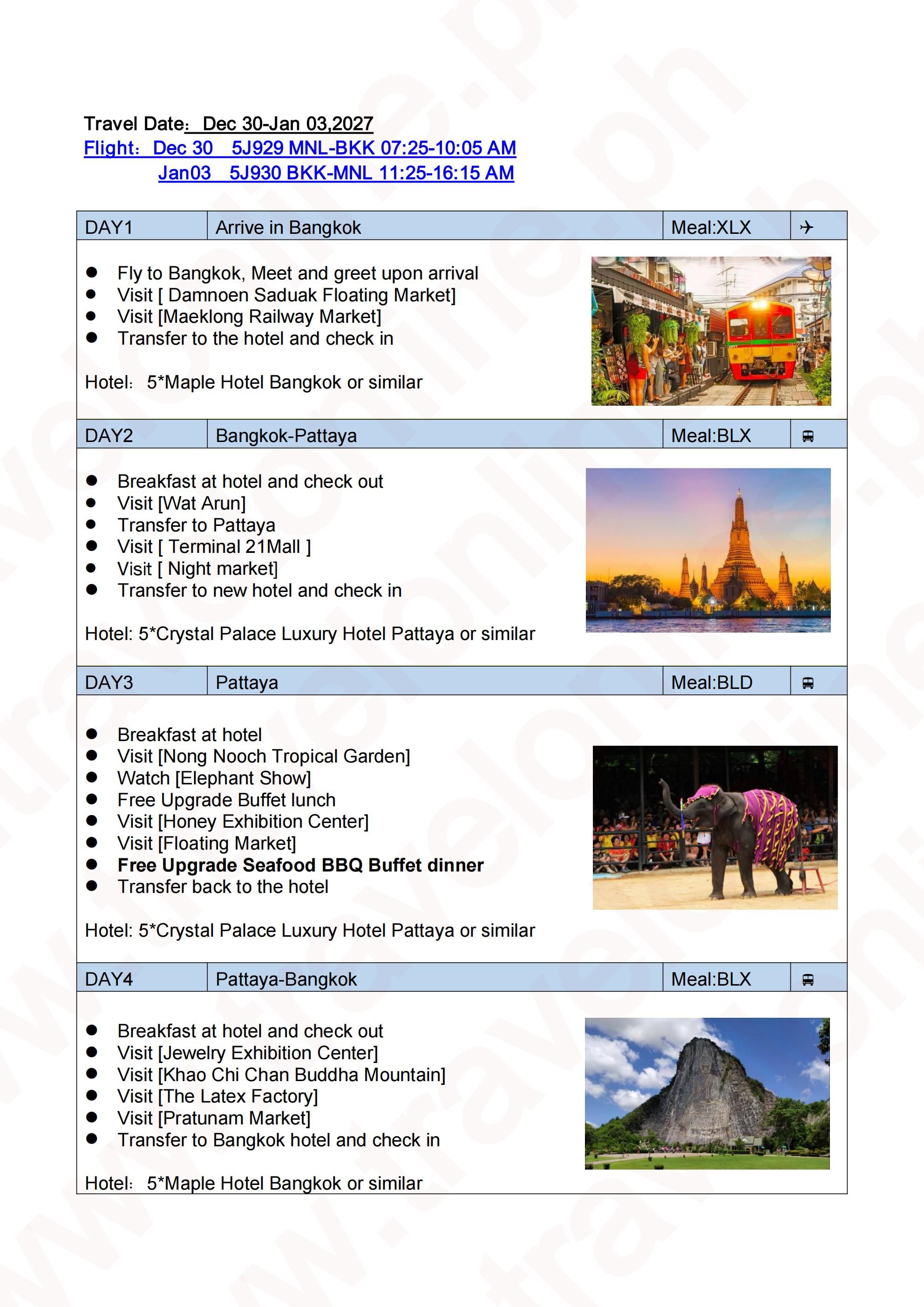Happy New Thailand 5D4N TOUR: AS LOW AS $599/PAX itinerary