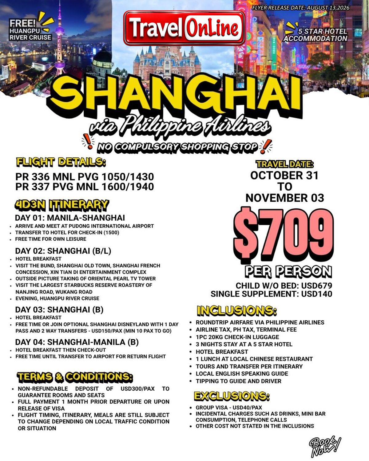 SHANGHAI NO COMPULSORY SHOPPING: AS LOW AS $709/PAX promo image