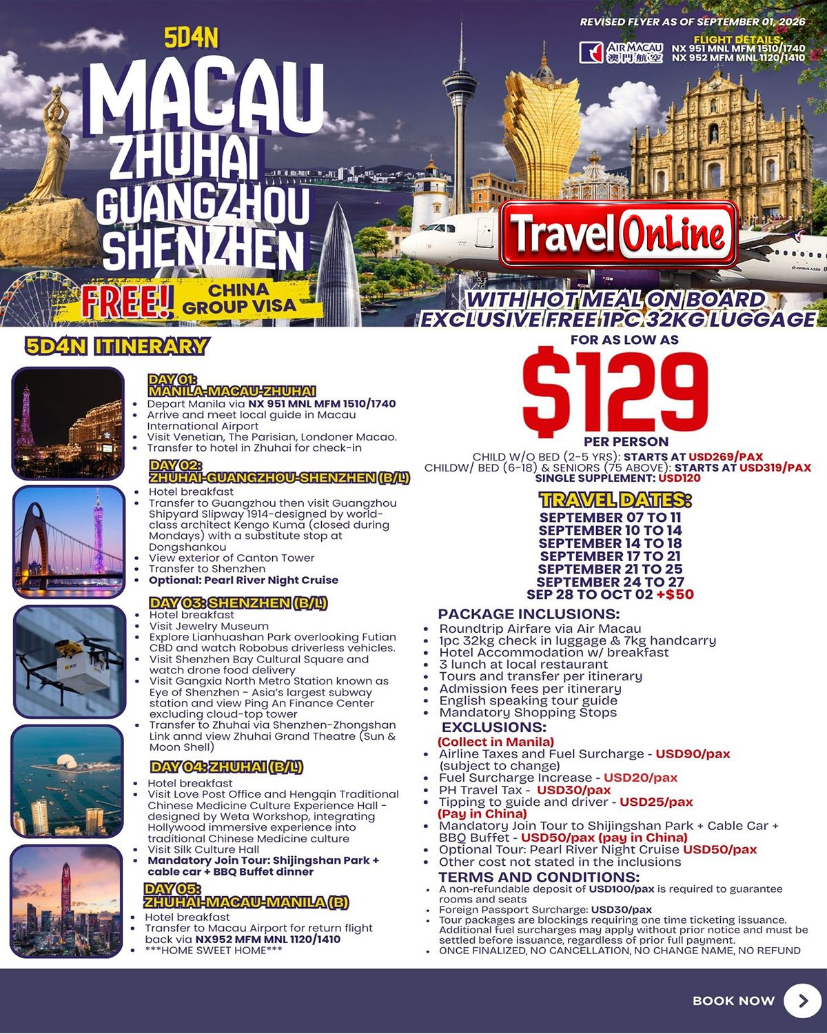MACAU ZHUHAI GUANGZHOU SHENZHEN SEP: AS LOW AS $129/PAX promo image