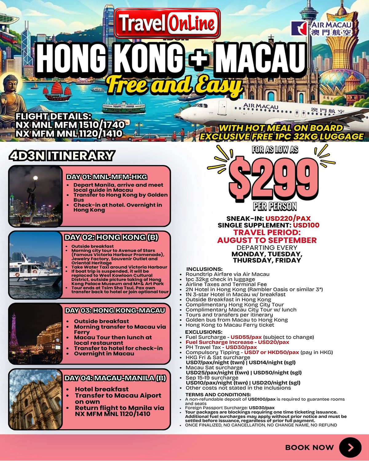 HONGKONG MACAU VIA AIR MACAU: AS LOW AS $299/PAX promo image