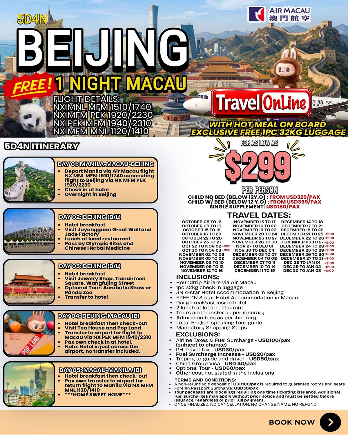 5D4N BEIJING MACAU OCT TO DEC: AS LOW AS $399/PAX promo image