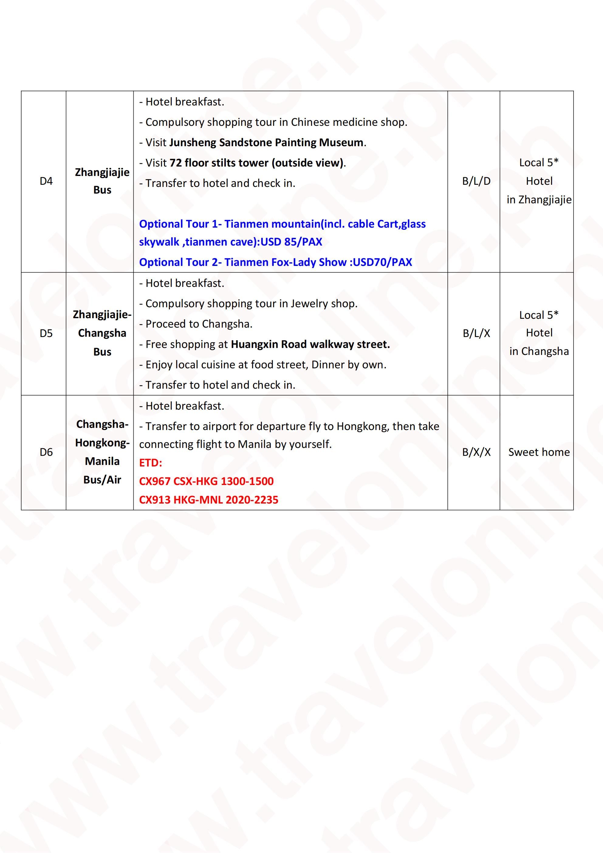 Avatar-Furong 6D5N Tour, 2027 China: AS LOW AS $499/PAX itinerary