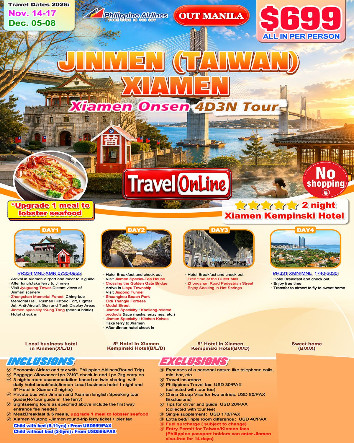 Manila-Jinmen (Taiwan) + Xiamen 4D3N, 2026: AS LOW AS $699/PAX promo image