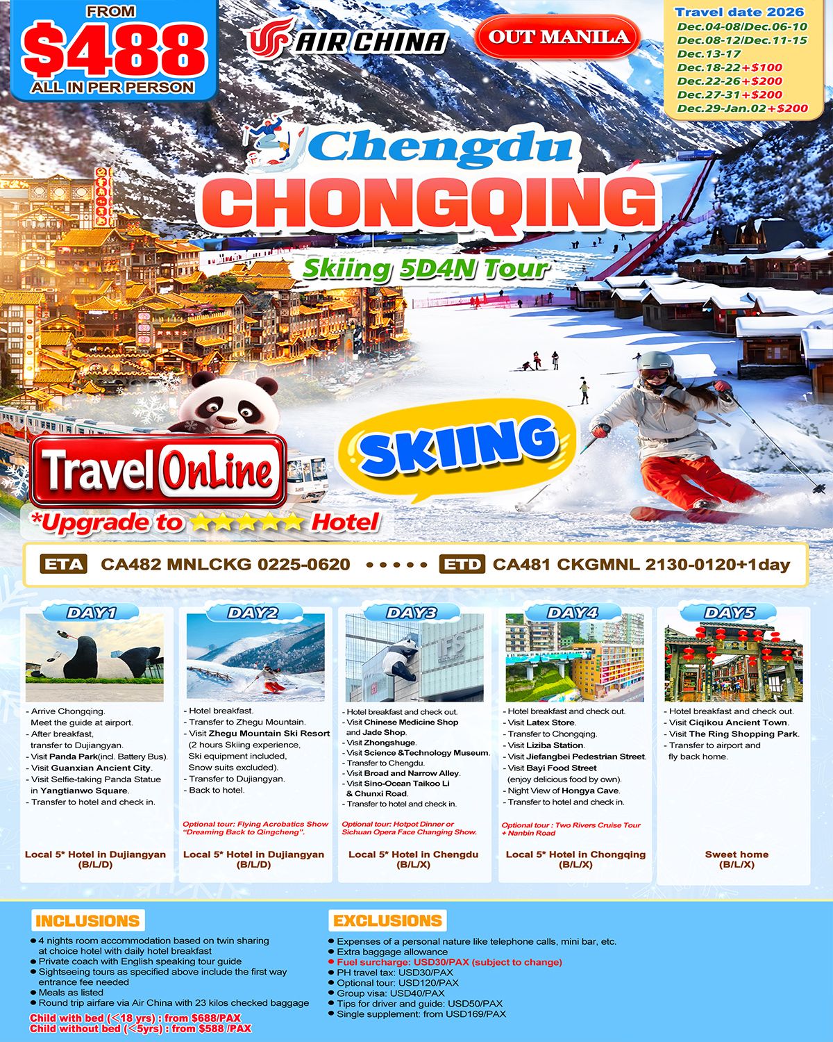 Chongqing+Chengdu 5D4N Skiing Tour: AS LOW AS $488/PAX promo image