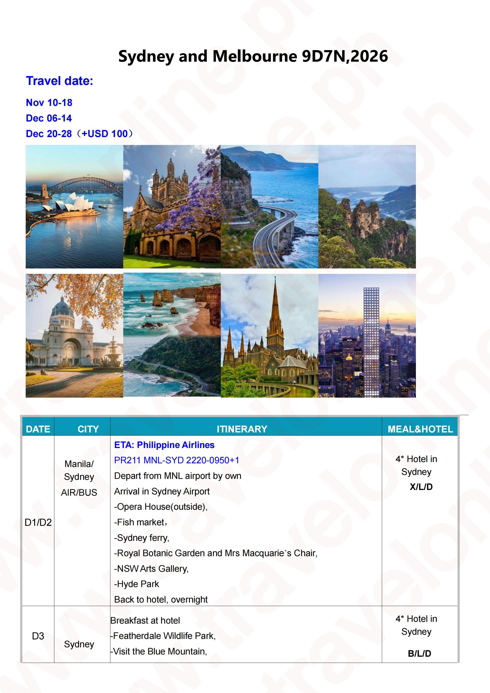 Sydney and Melbourne 9D7N,2026: AS LOW AS $2788/PAX itinerary
