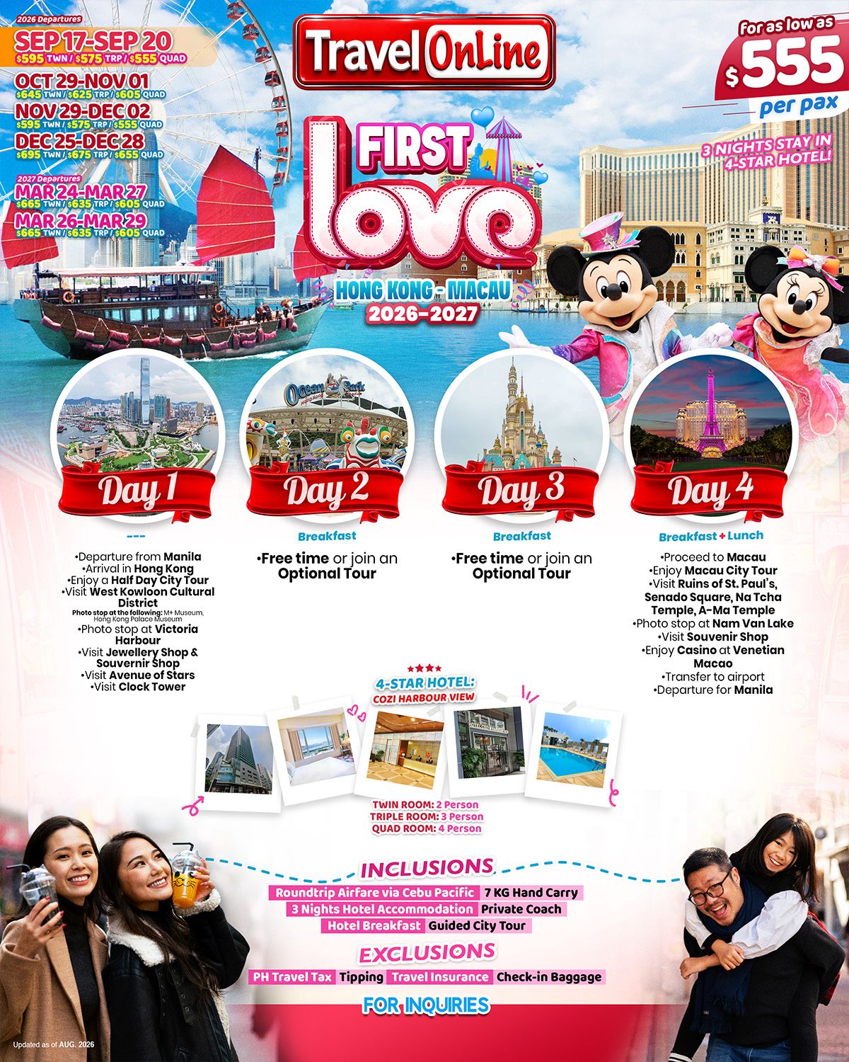 FIRST LOVE(HONGKONG-MACAU) :  AS LOW AS $555/PAX  promo image