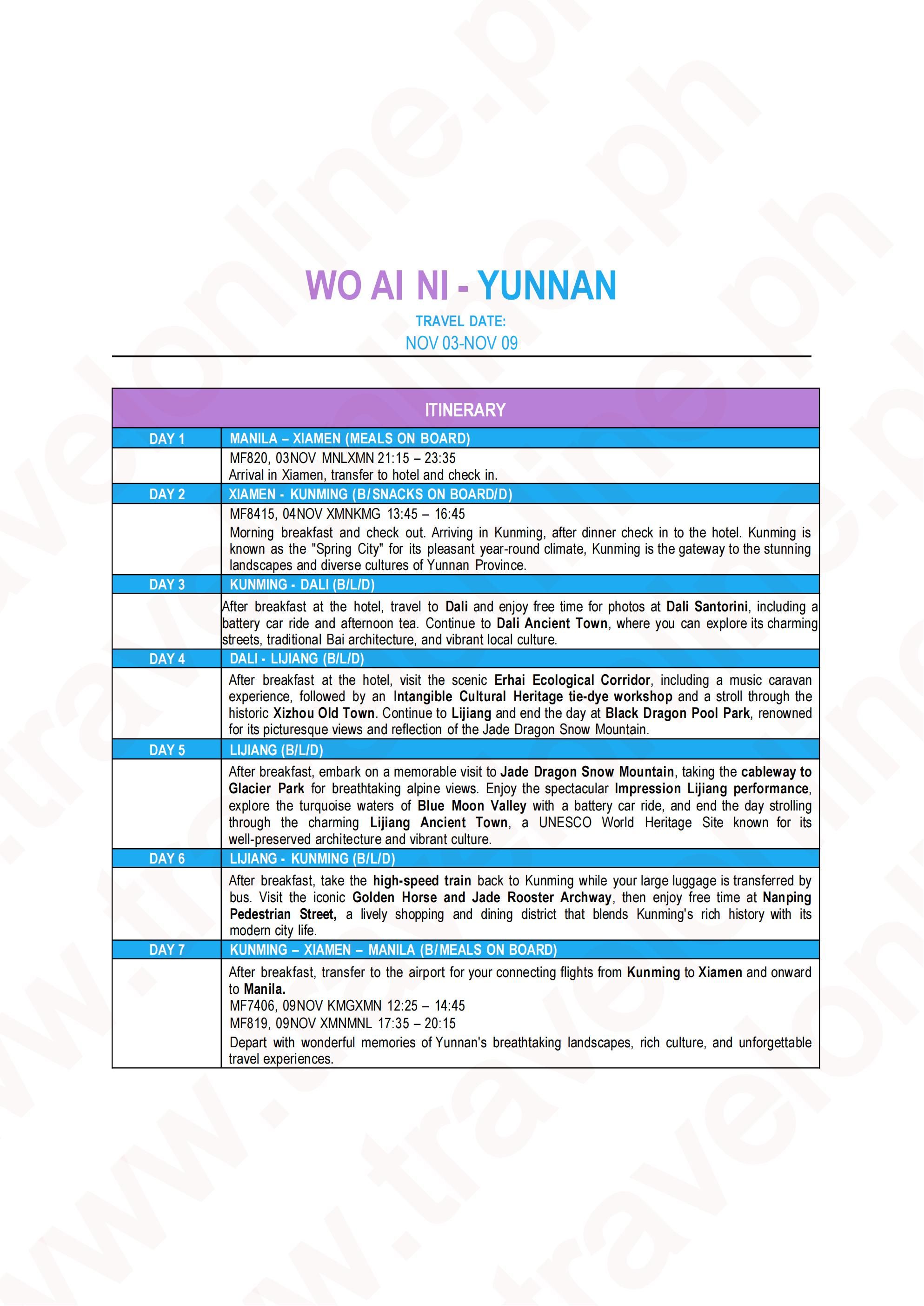 CHINA (Wo Ai Ni-Yunnan) 2026: AS LOW AS $1488/PAX itinerary