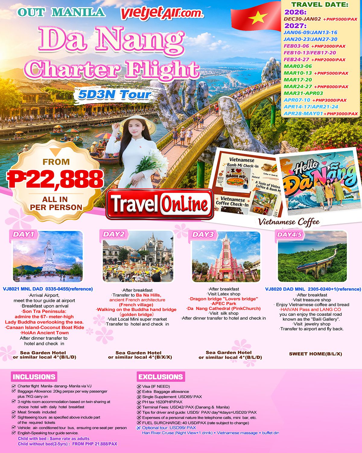 Manila-Danang-6D4N-Charter flight-VJ: AS LOW AS ₱24888/PAX promo image